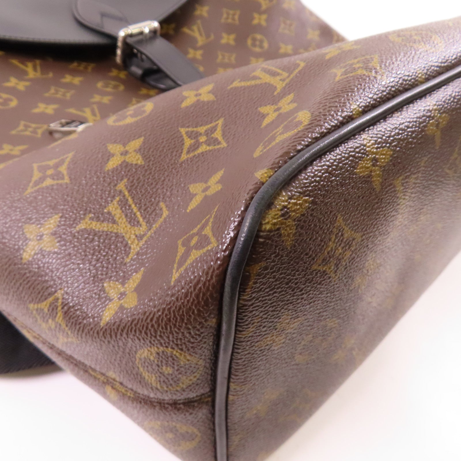 LOUIS VUITTON Monogram Macassar Parc銀扣背包啡色/黑色