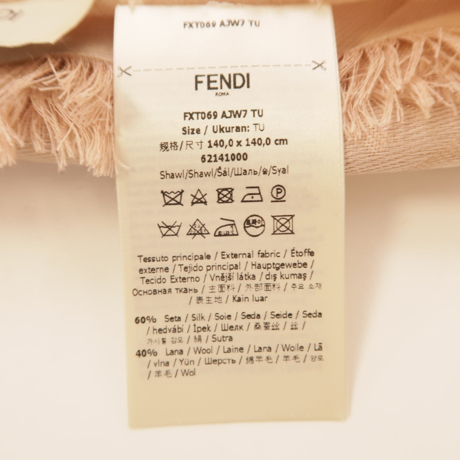 FENDI Scarf FXT069-AJW7 Silk/Wool Pink