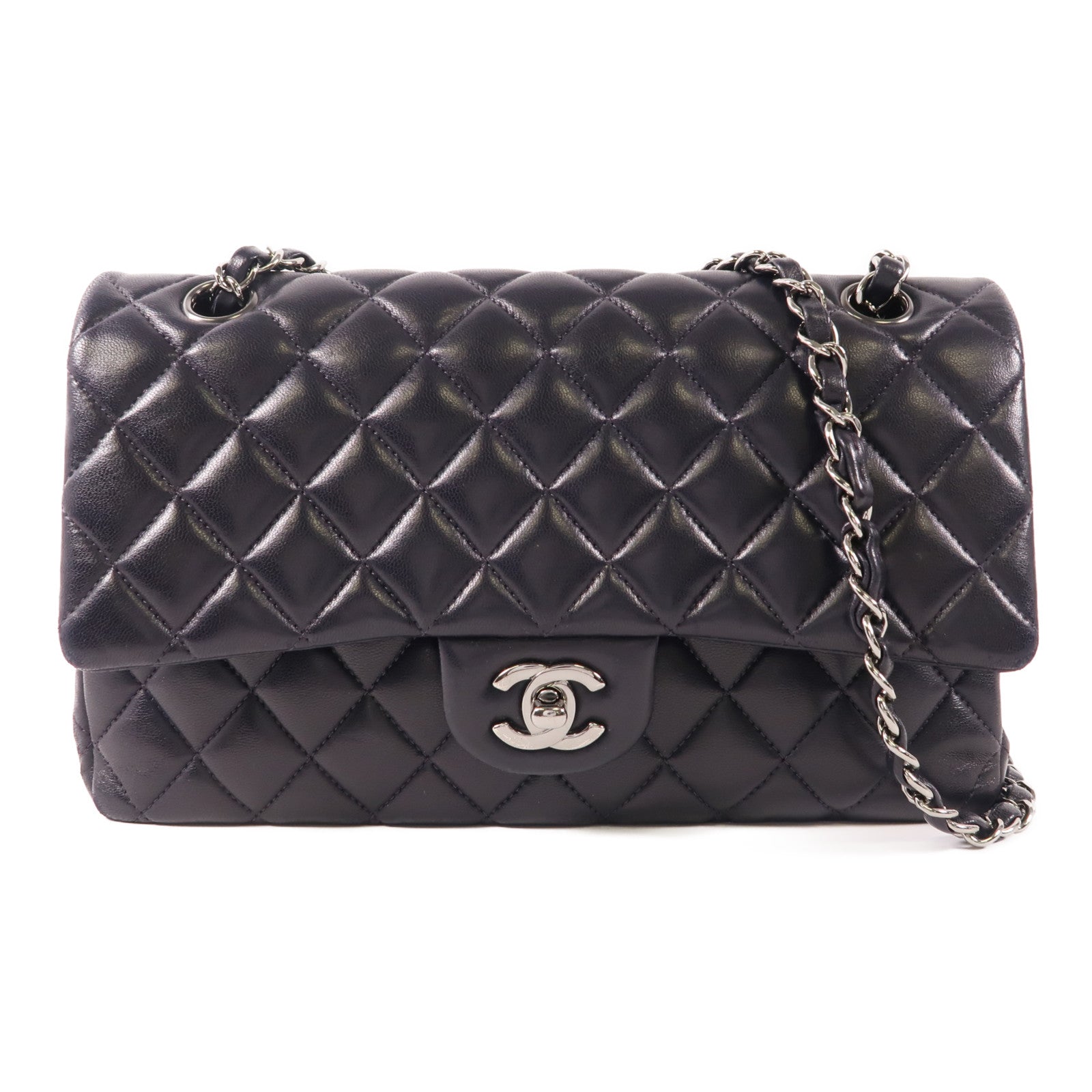 CHANEL 羊皮皮革Classic 25銀扣鏈帶肩背袋