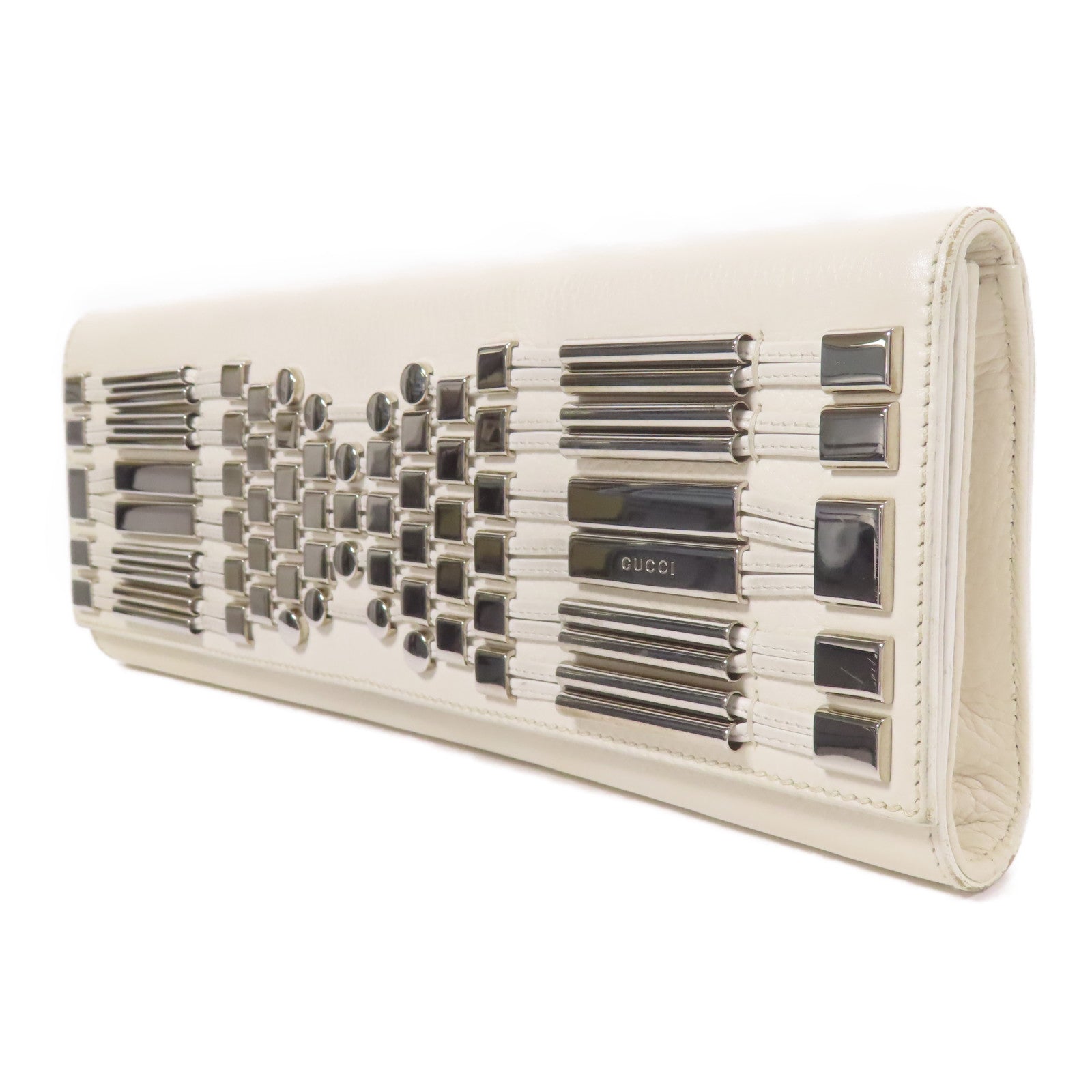 GUCCI 皮革Clutch Bag銀扣手拿包