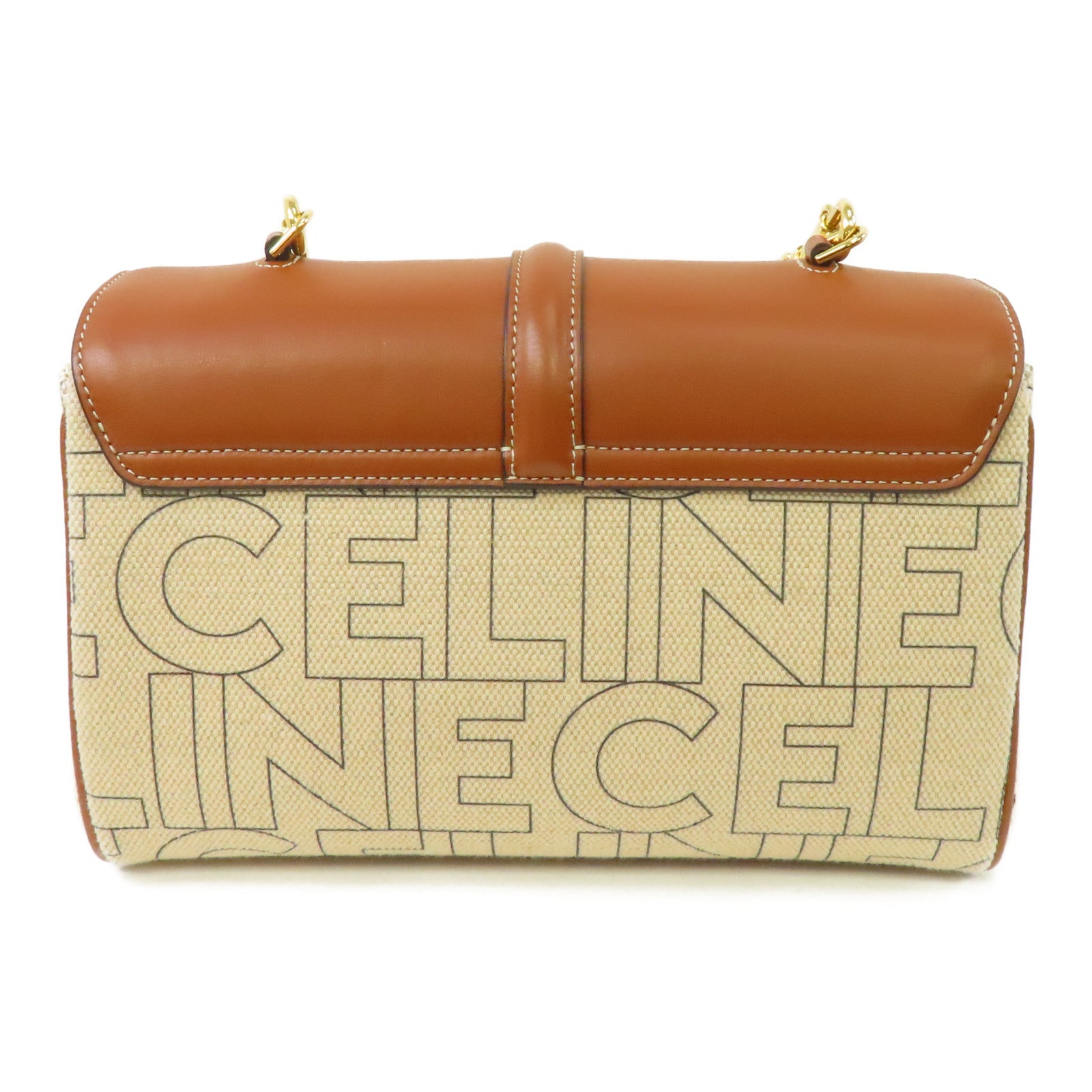CELINE 【激減優惠】帆布/皮革Teen Soft 16金扣肩背袋米色/啡色