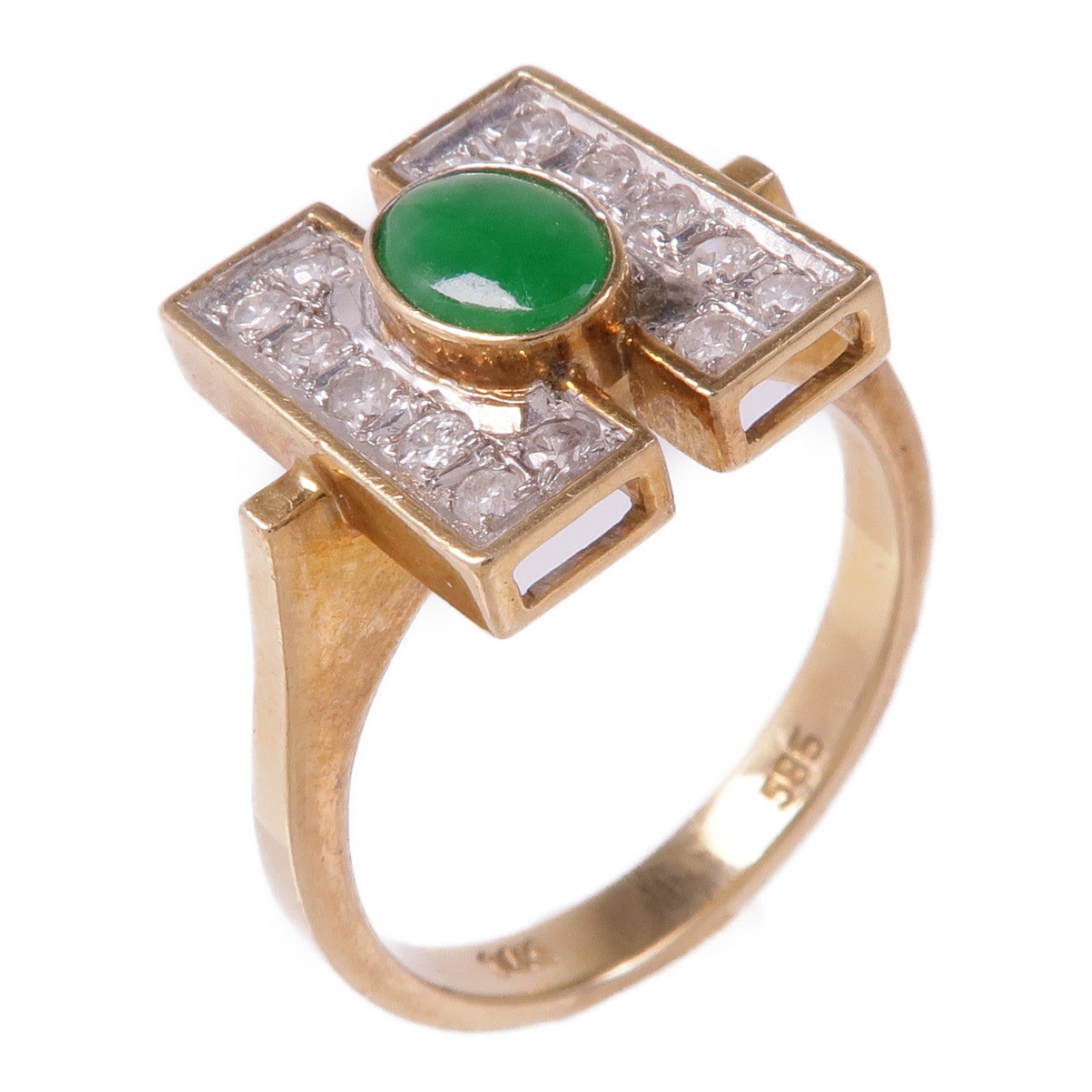 JEWELRY 14K黃金/白金Diamond Jade Ring鑽石/翡翠戒指US#6.25