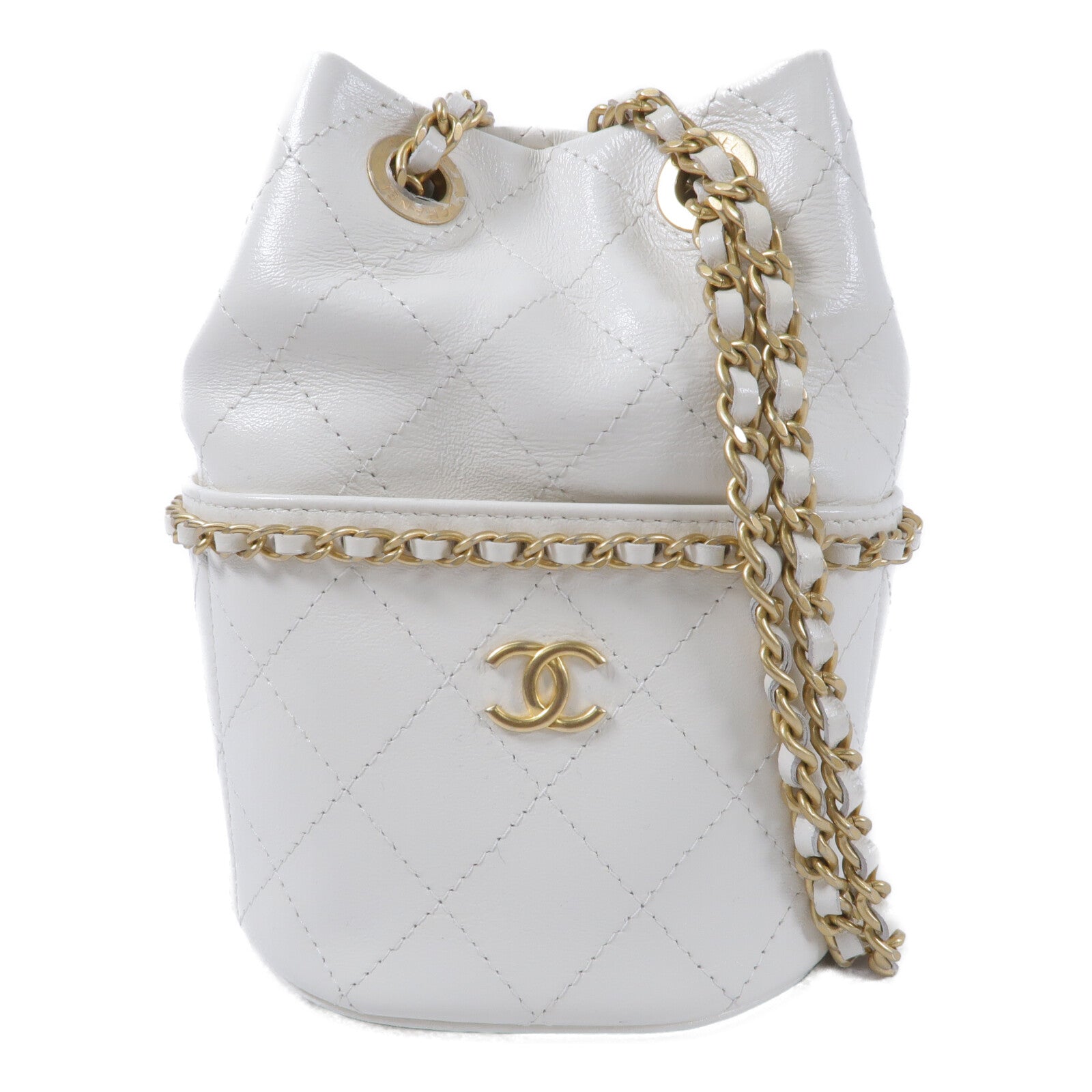 CHANEL 羊皮皮革Mini Bucket Bag鏈帶肩背袋