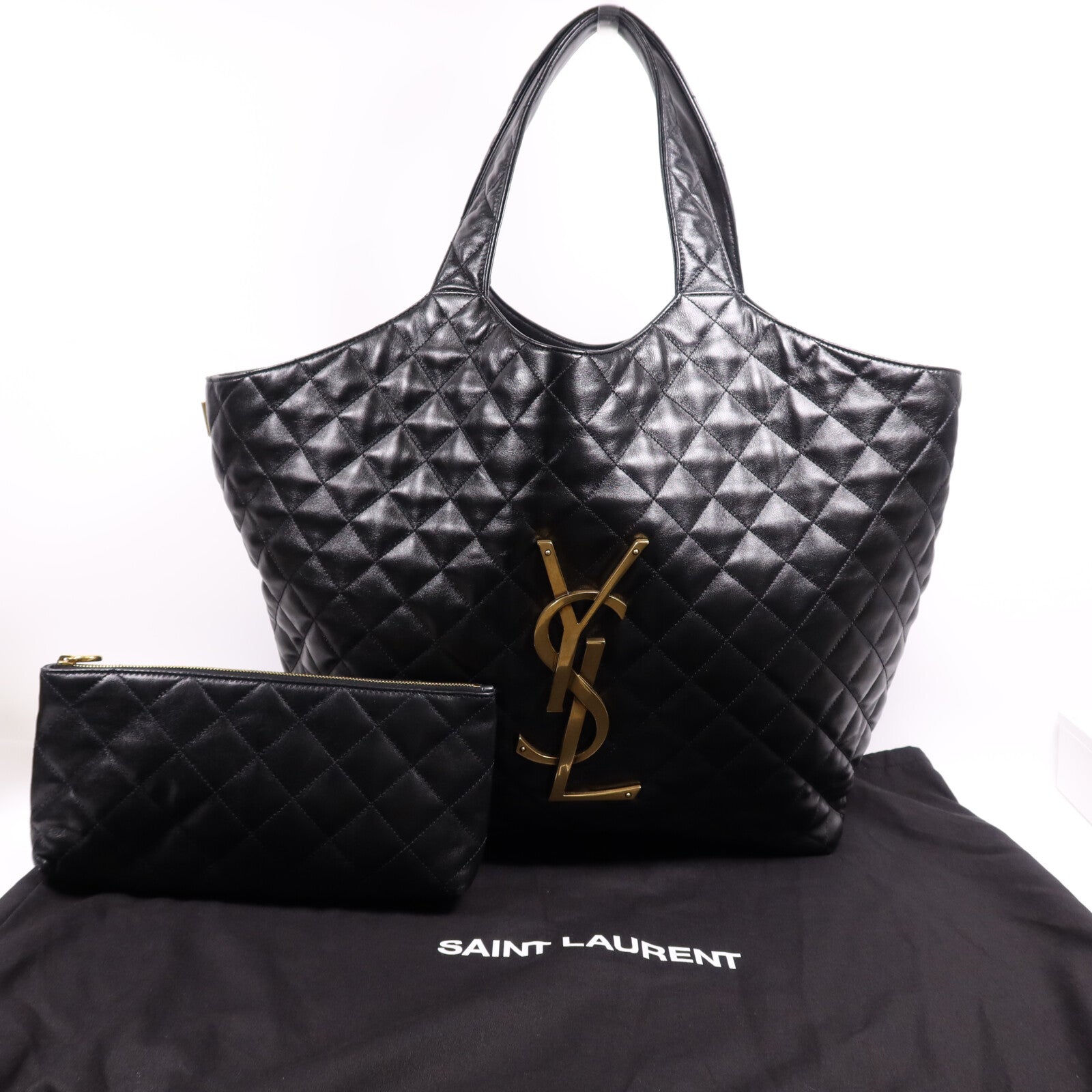 SAINT LAURENT 羊皮皮革Icare Maxi金扣手挽袋