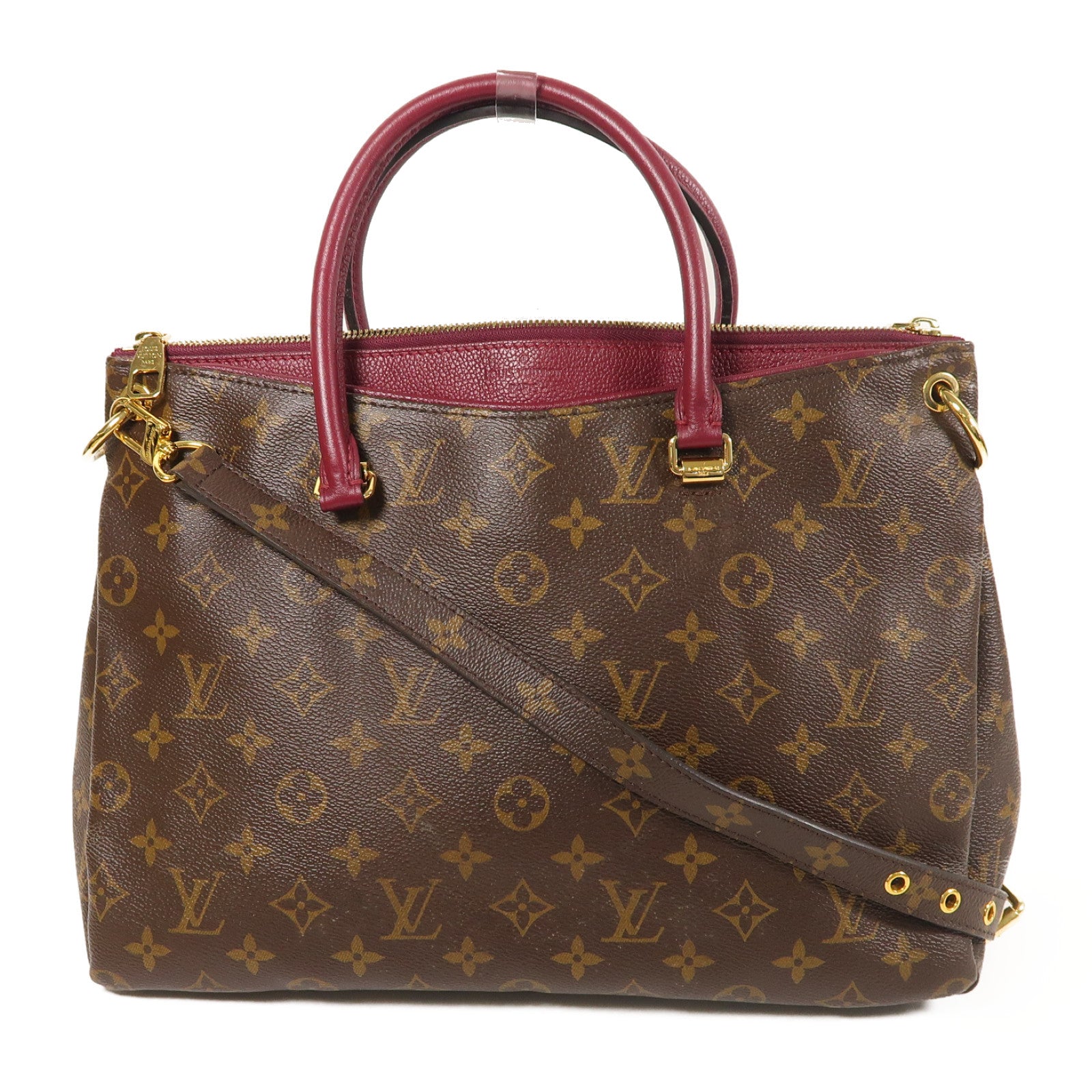 LOUIS VUITTON Monogram Pallas金扣手挽肩背兩用袋棕色/紫色