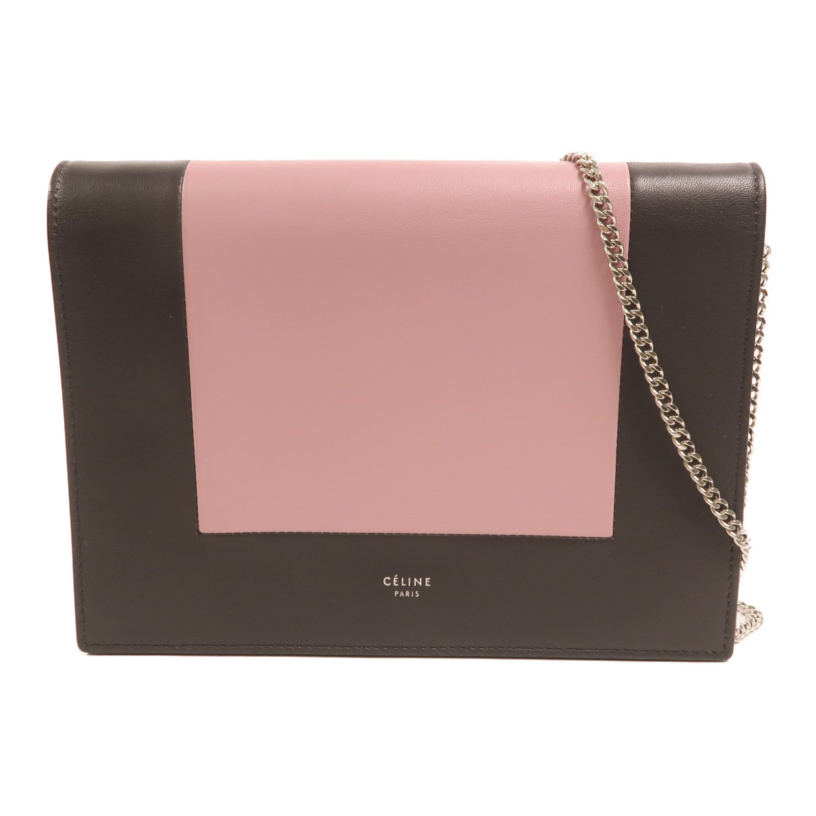 CELINE 牛皮皮革Frame Woc銀扣鏈帶肩背袋