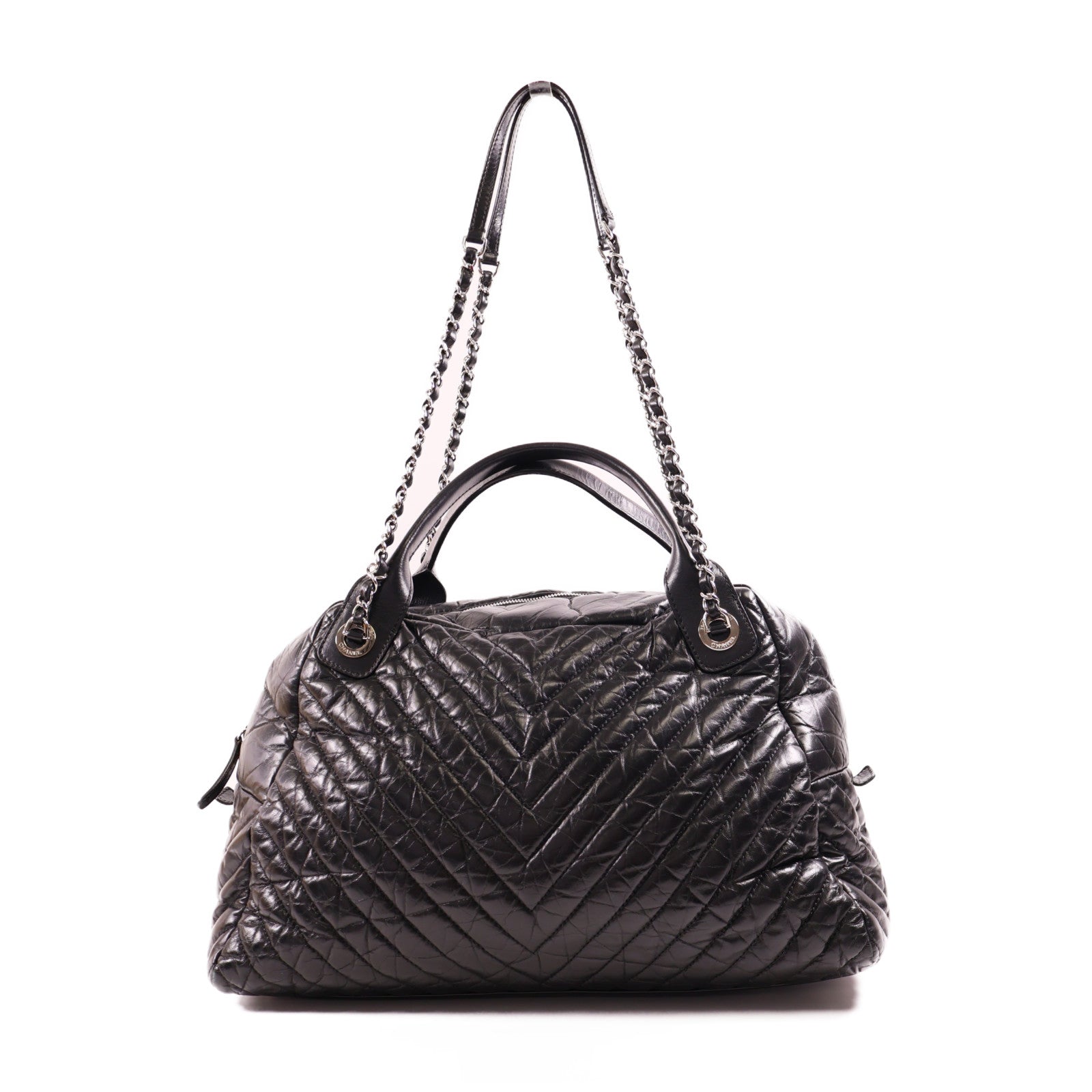 CHANEL 牛皮皮革Shoulder Bag銀扣手挽肩背兩用袋