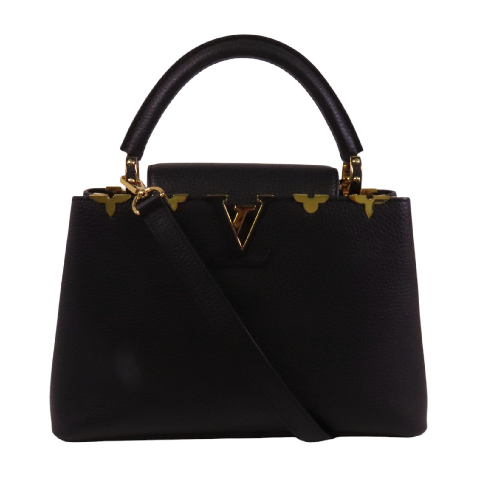 LOUIS VUITTON Taurillon Leather Capucines MM金扣手挽肩背兩用袋