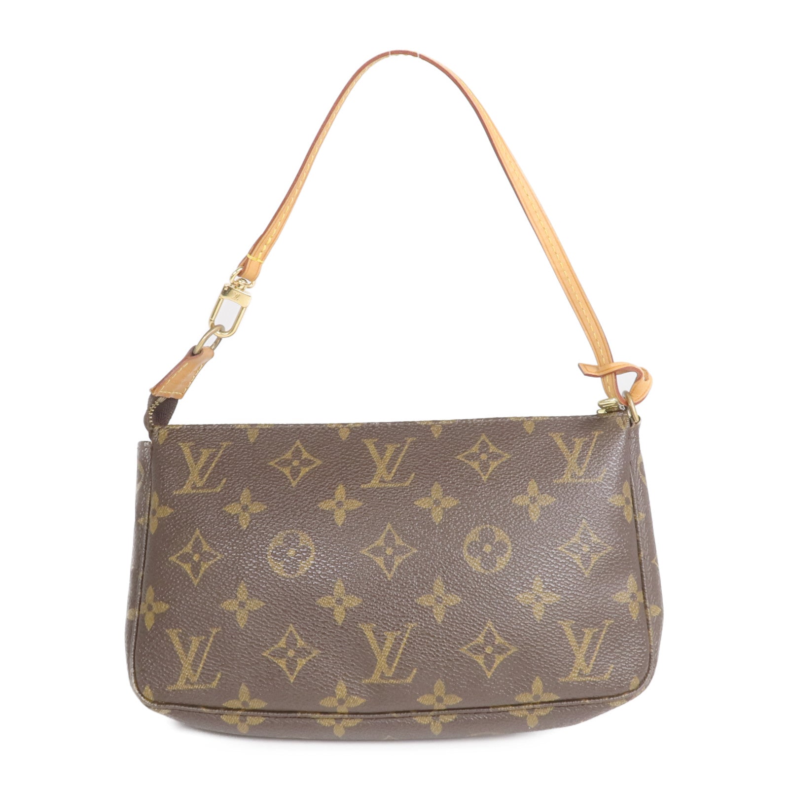 LOUIS VUITTON Monogram Pochette Accessoires金扣手挽袋棕色