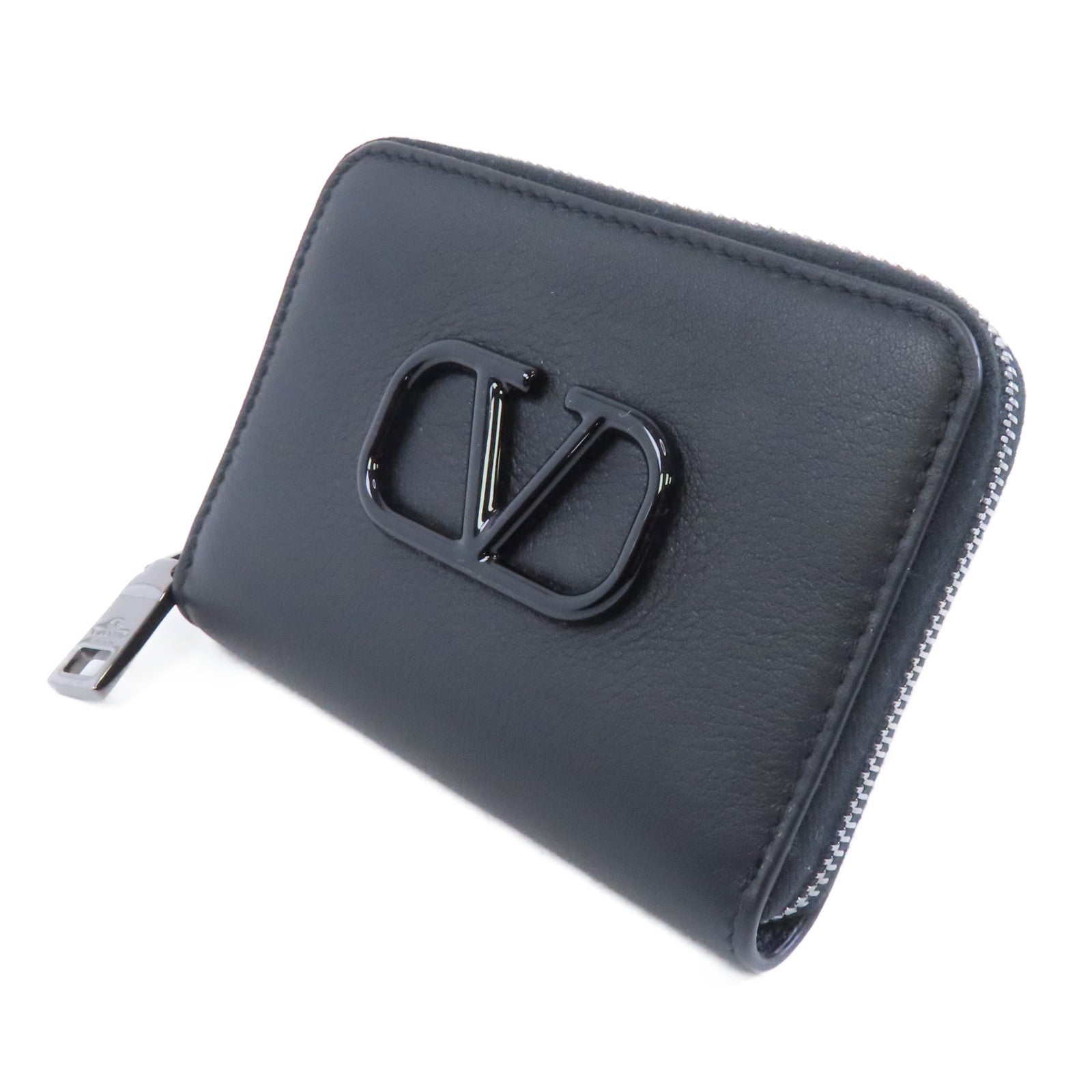 Valentino 【激減優惠】牛皮皮革Neck Wallet銀扣零錢包黑色