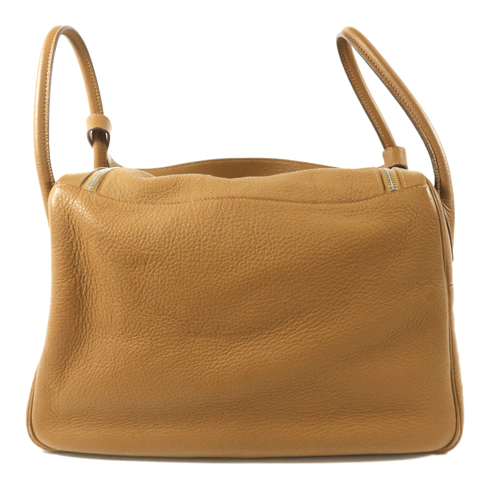 HERMES 【Hermes Fair】Clemence皮革Lindy 34銀扣手挽肩背兩用袋Tabac Camel