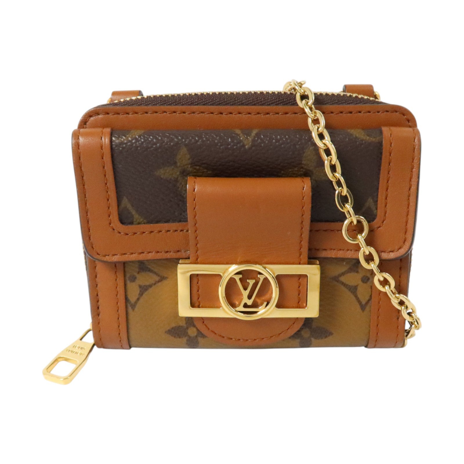 LOUIS VUITTON Monogram Reverse Micro Dauphine WOC金扣鏈帶肩背袋