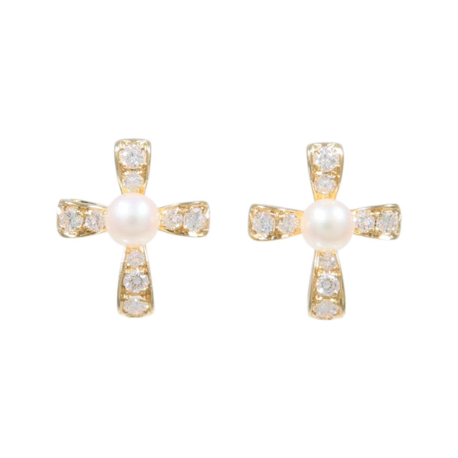MIKIMOTO 18K黃金Diamond Pearl Earrings珍珠/鑽石耳環