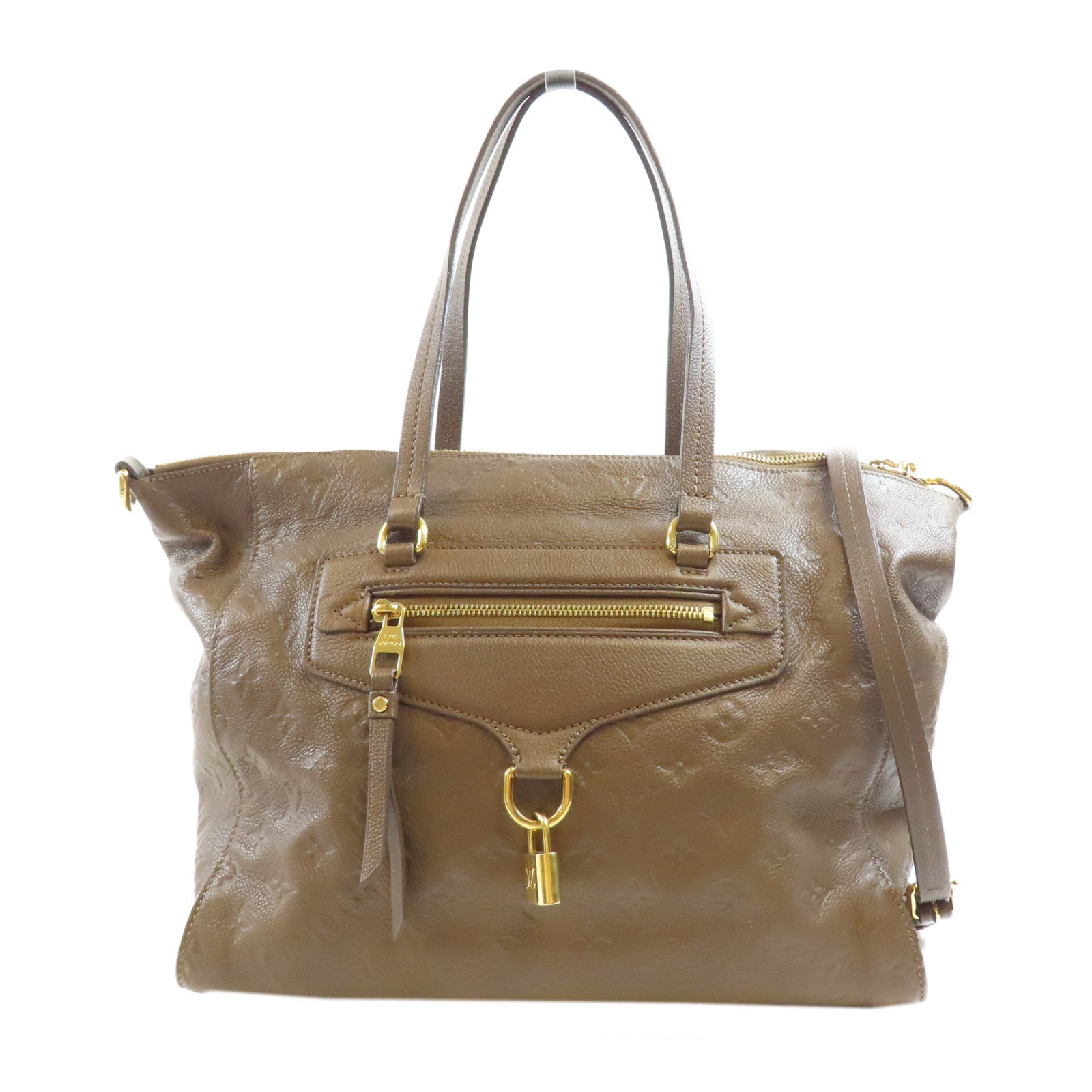 LOUIS VUITTON Monogram Empreinte Lumineuse PM金扣手挽肩背兩用袋棕色