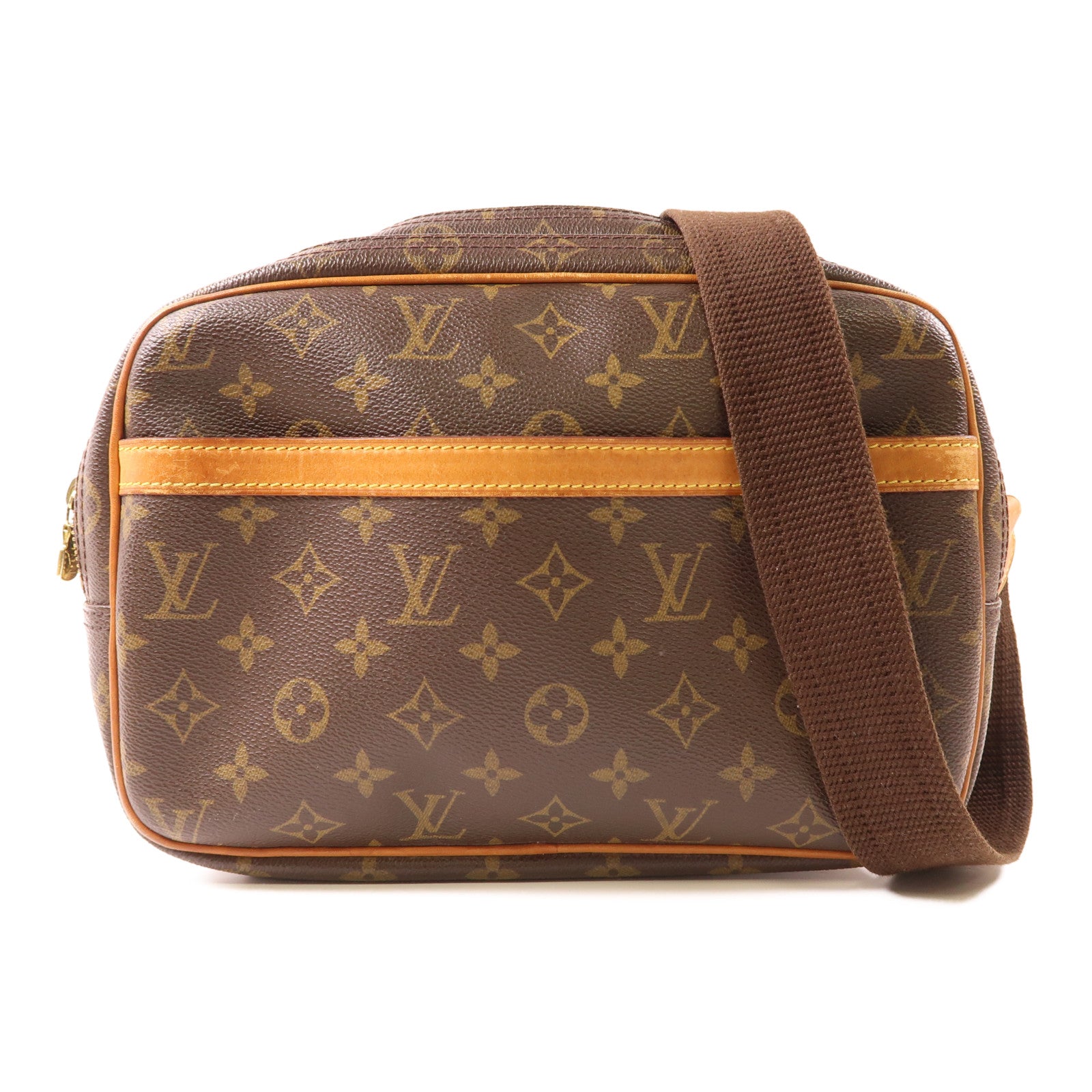 LOUIS VUITTON Monogram Reporter PM金扣肩背袋棕色