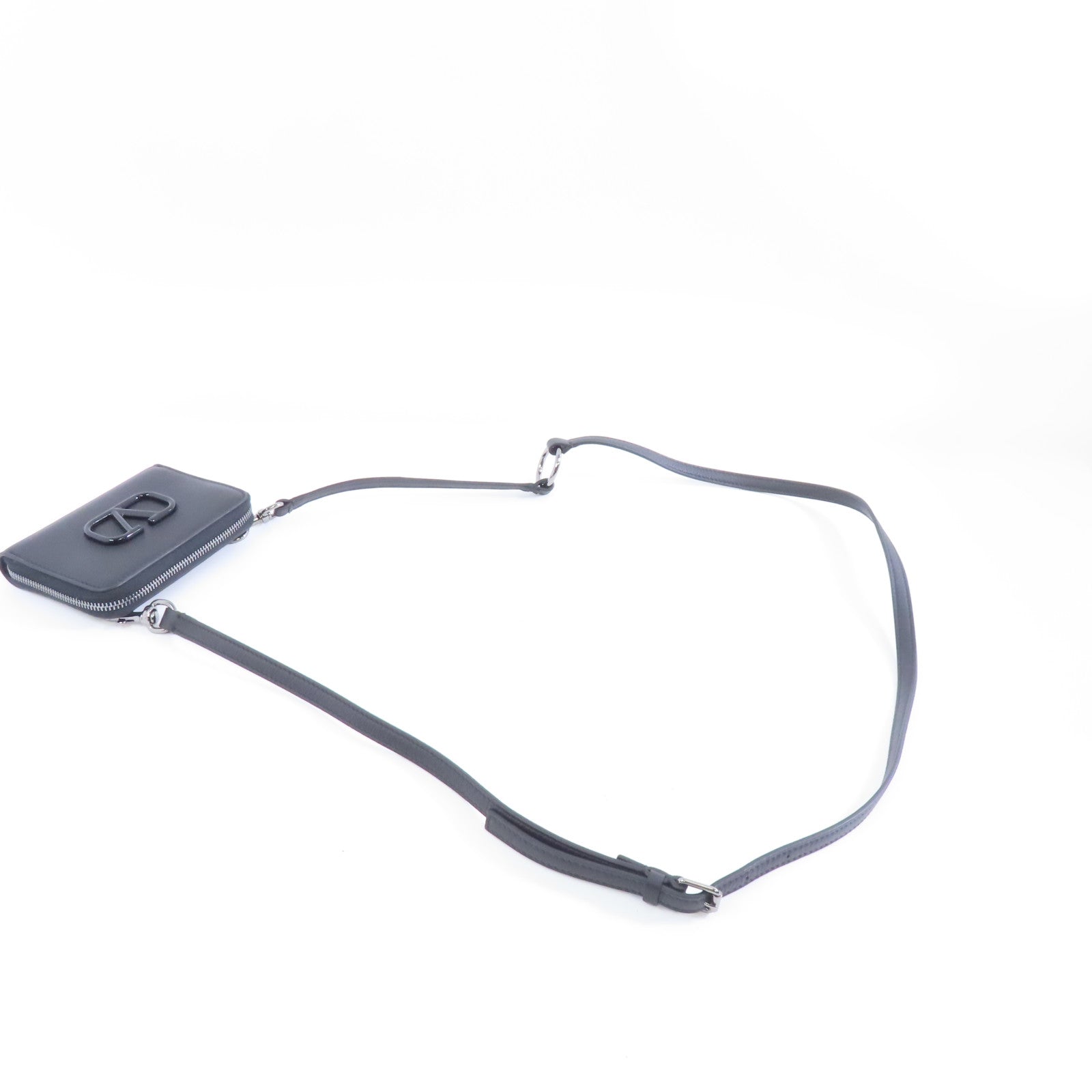 Valentino 【激減優惠】牛皮皮革Neck Wallet銀扣零錢包黑色