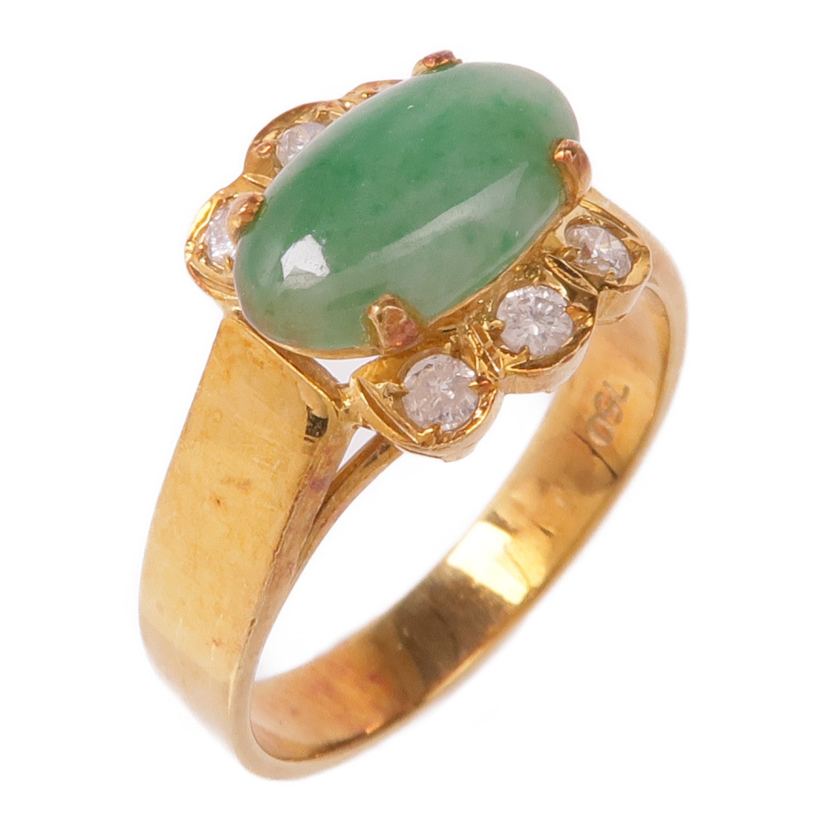 JEWELRY 18K黃金Jade Diamond Ring翡翠/鑽石戒指US#5