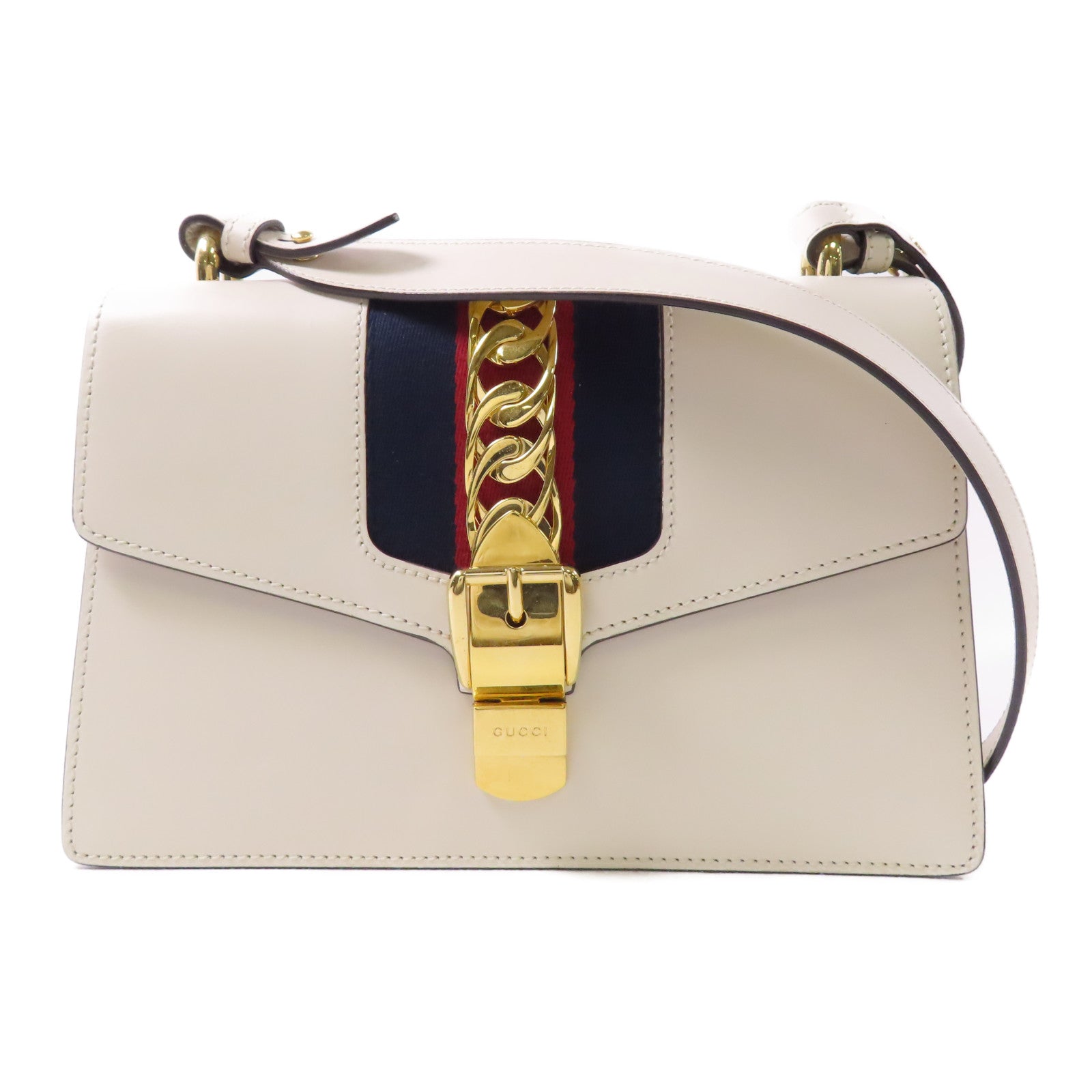 GUCCI GG GHW Sylvia Shoulder Bag Calfskin Leather White