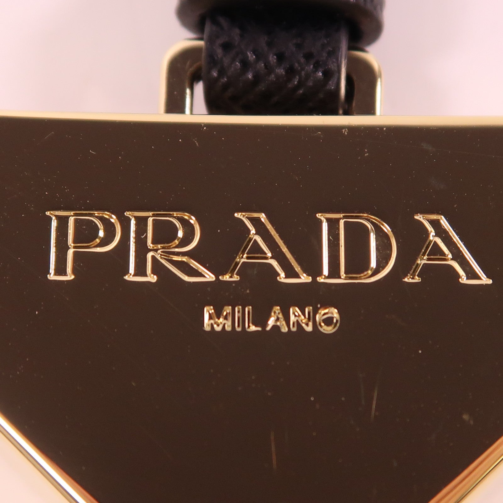 PRADA Triangle Logo Keychain Leather Metal Black Gold 1PS059 66A/F019F