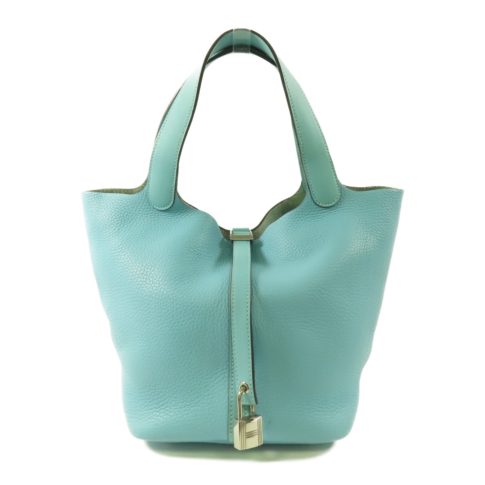 HERMES PHW Picotin 22 Tote Bag Clemence Leather Bleu Atoll