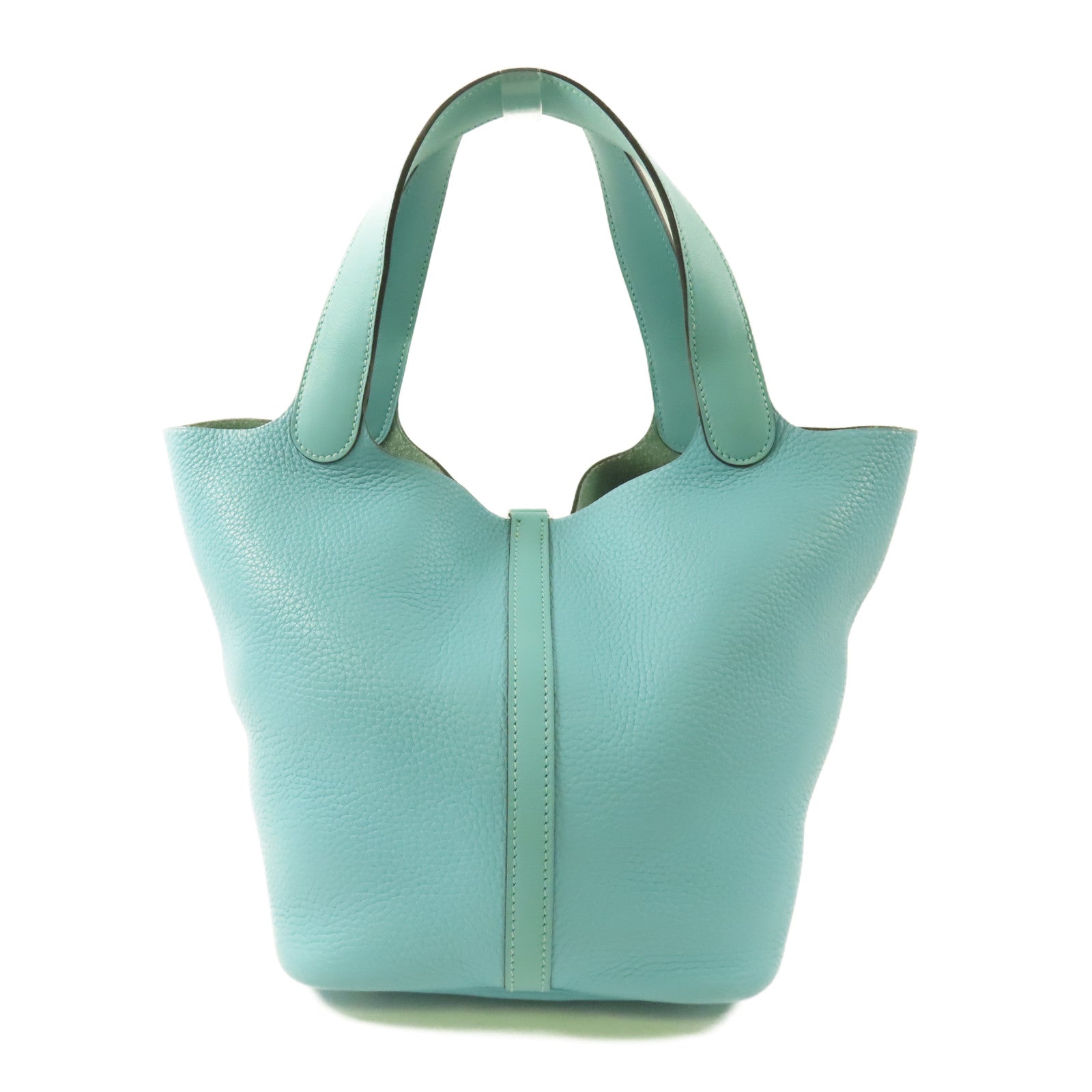 HERMES Clemence皮革Picotin 22銀扣手挽袋Bleu Atoll