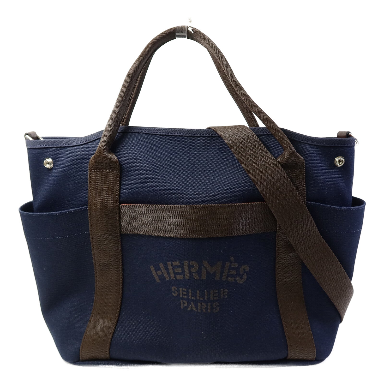 HERMES 帆布Grooming Bag銀扣手挽肩背兩用袋Blue