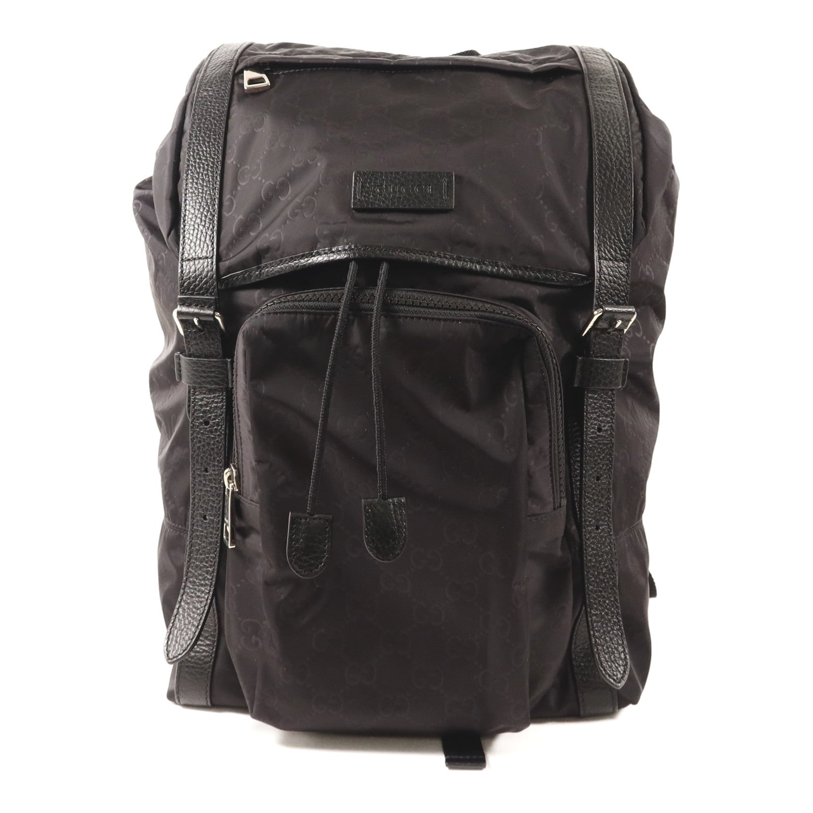 GUCCI 尼龍GG Logo Flap Drawstring Backpack銀扣背包