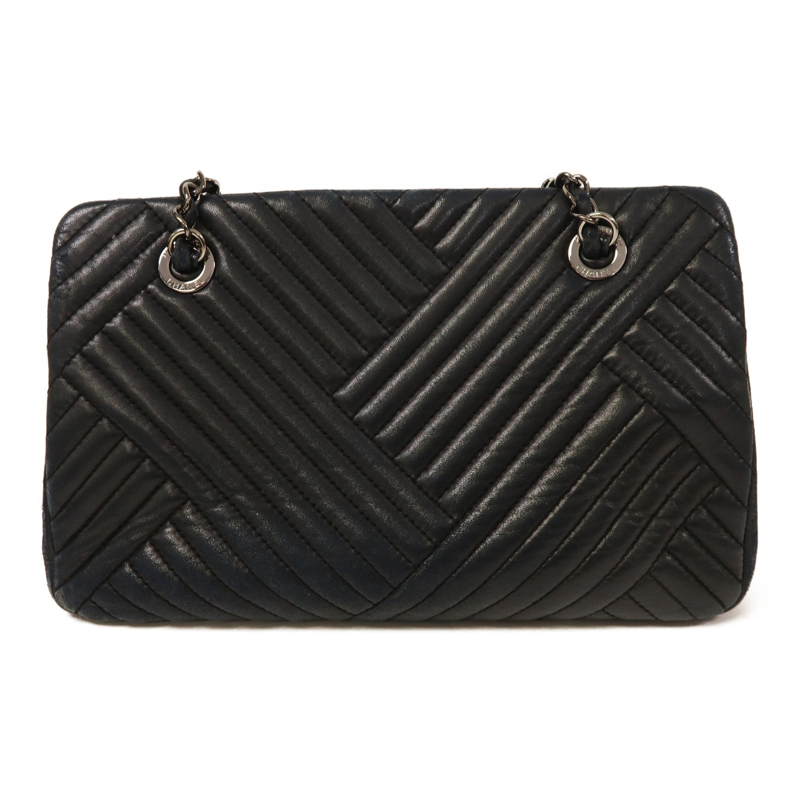 CHANEL 牛皮皮革Chain Shoulder銀扣鏈帶肩背袋