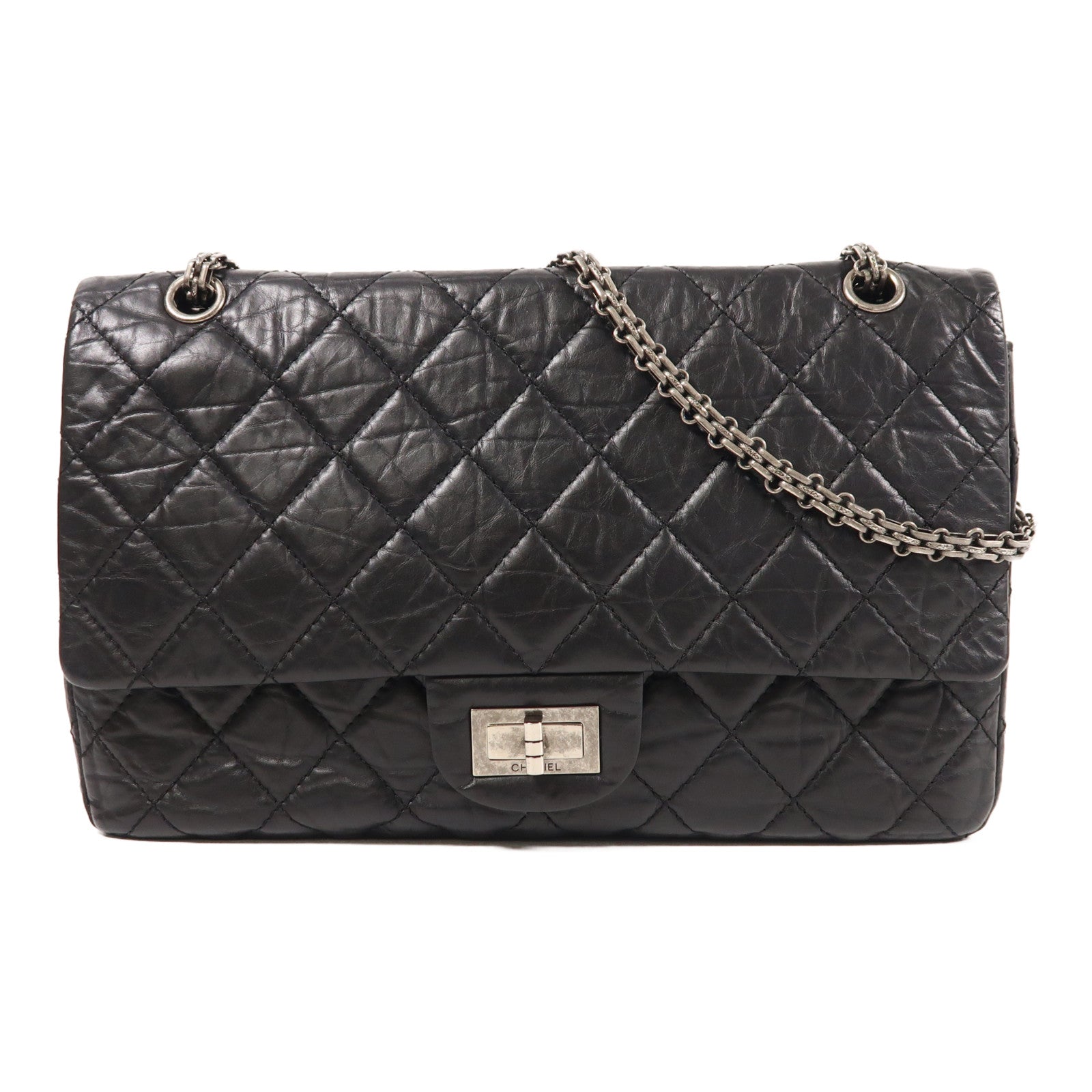 CHANEL 牛皮皮革2.55銀扣鏈帶肩背袋