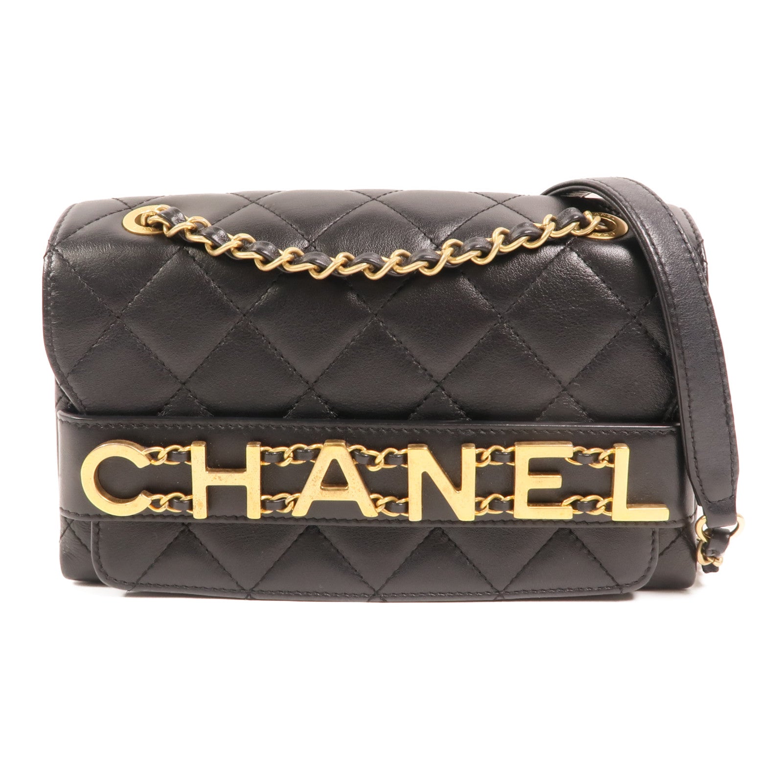 CHANEL 牛皮皮革Enchained Flap金扣鏈帶肩背袋