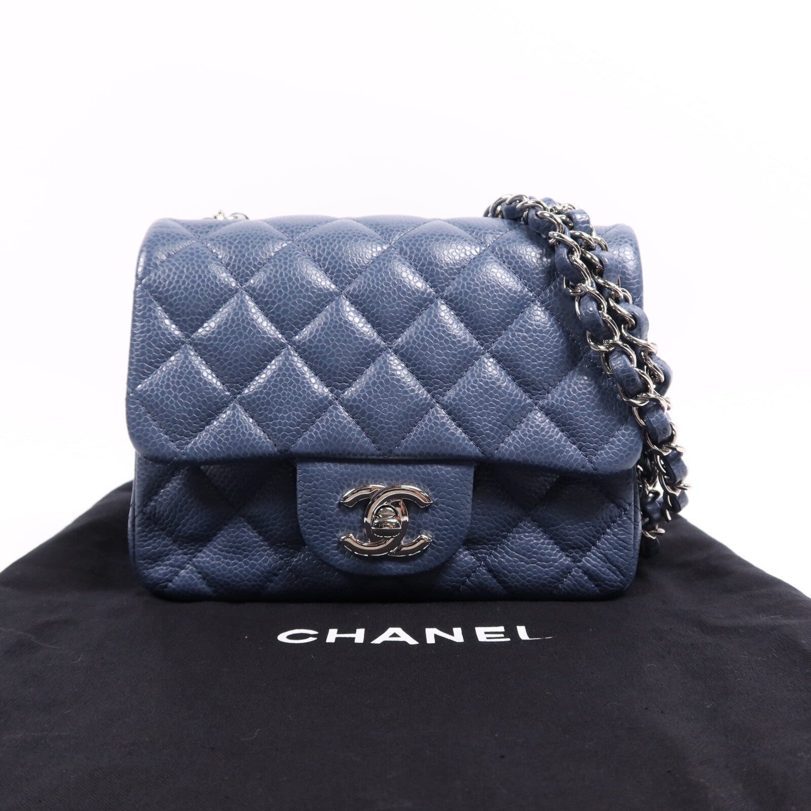CHANEL 羊皮皮革Mini Classic 17銀扣鏈帶肩背袋