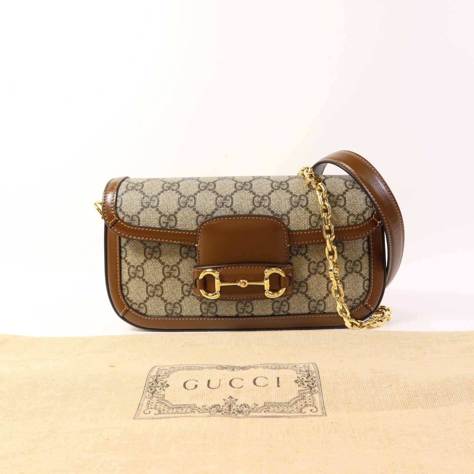 GUCCI 塗層帆布Horsebit 1955金扣手挽肩背兩用袋