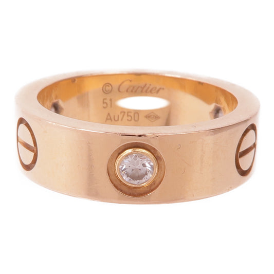 CARTIER 18K玫瑰金Love Ring 3 Diamonds鑽石戒指Cartier#51/US#5.75