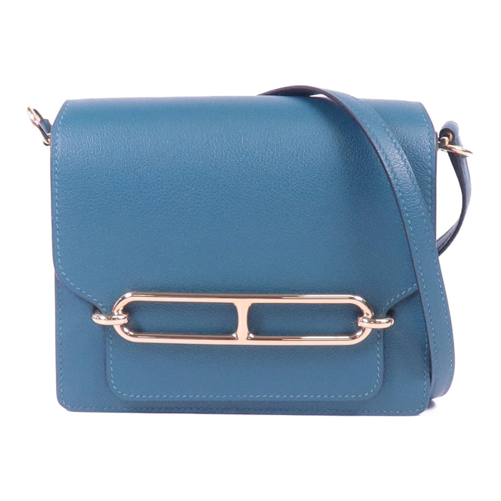 HERMES Evercolor皮革Roulis Mini金扣肩背袋Vert Bosphore