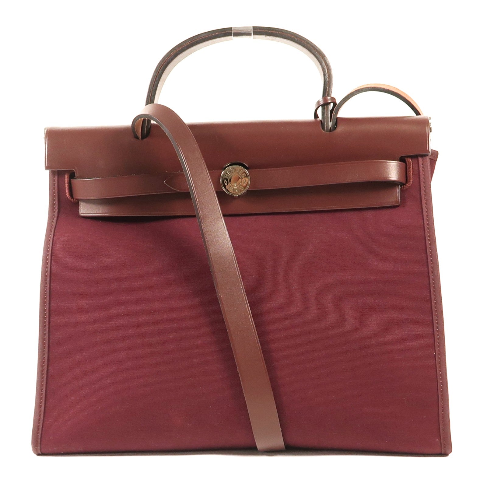 HERMES 帆布Herbag PM銀扣手挽肩背兩用袋
