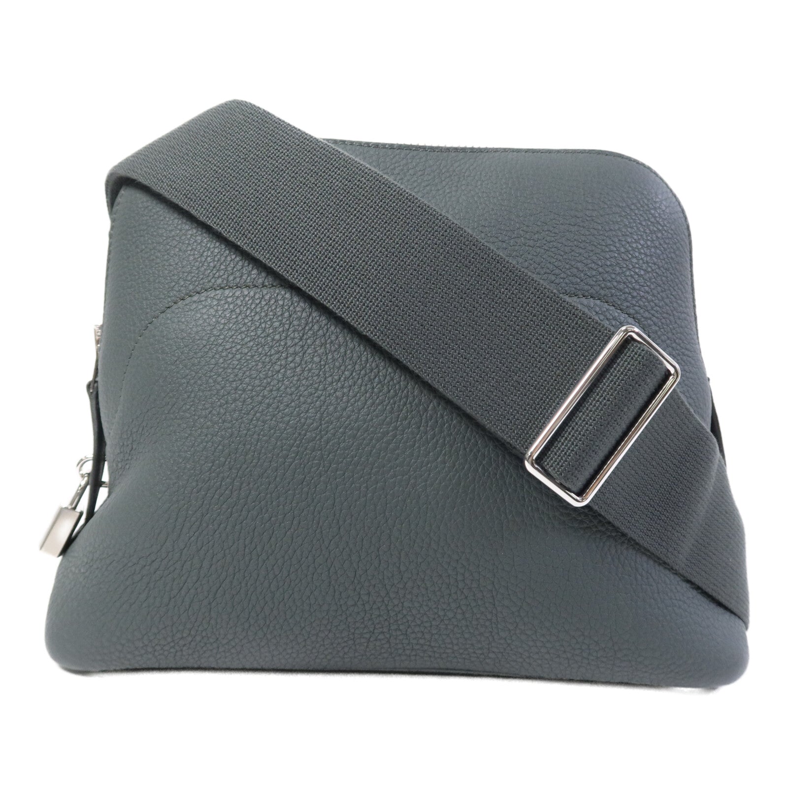 HERMES Togo皮革Bolide Messenger銀扣肩背袋Vert Mangrove