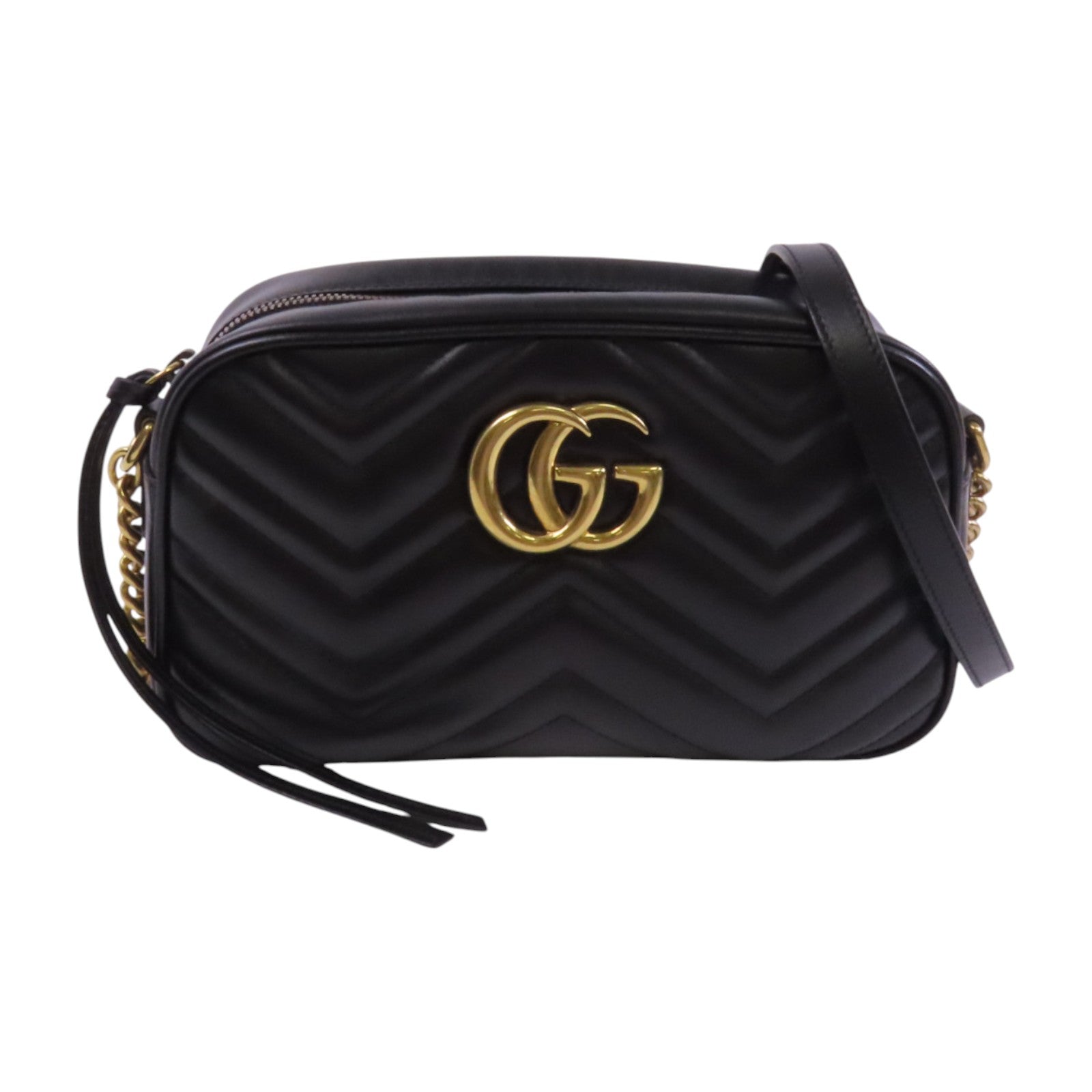 GUCCI 牛皮皮革GG Marmont金扣鏈帶肩背袋