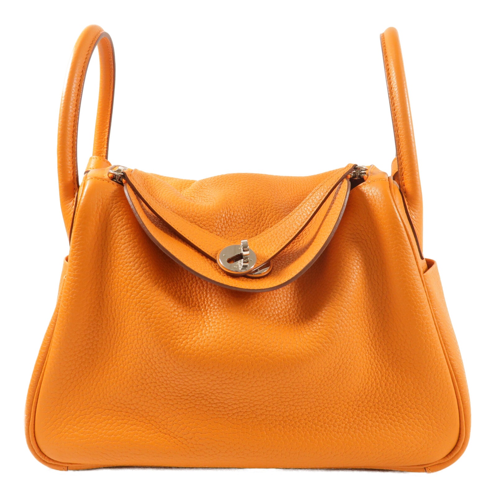 HERMES Clemence皮革Lindy 30銀扣手挽肩背兩用袋Orange