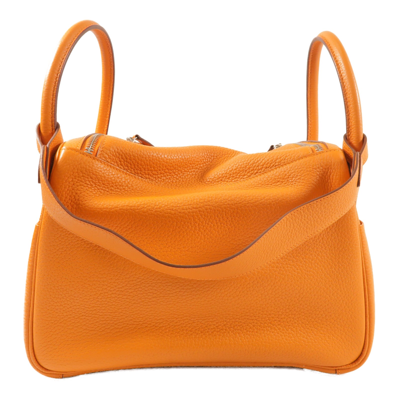 HERMES Clemence皮革Lindy 30銀扣手挽肩背兩用袋Orange