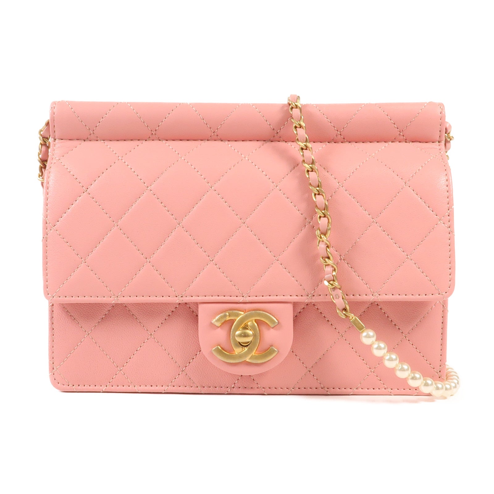 CHANEL 牛皮皮革Shoulder Bag金扣鏈帶肩背袋