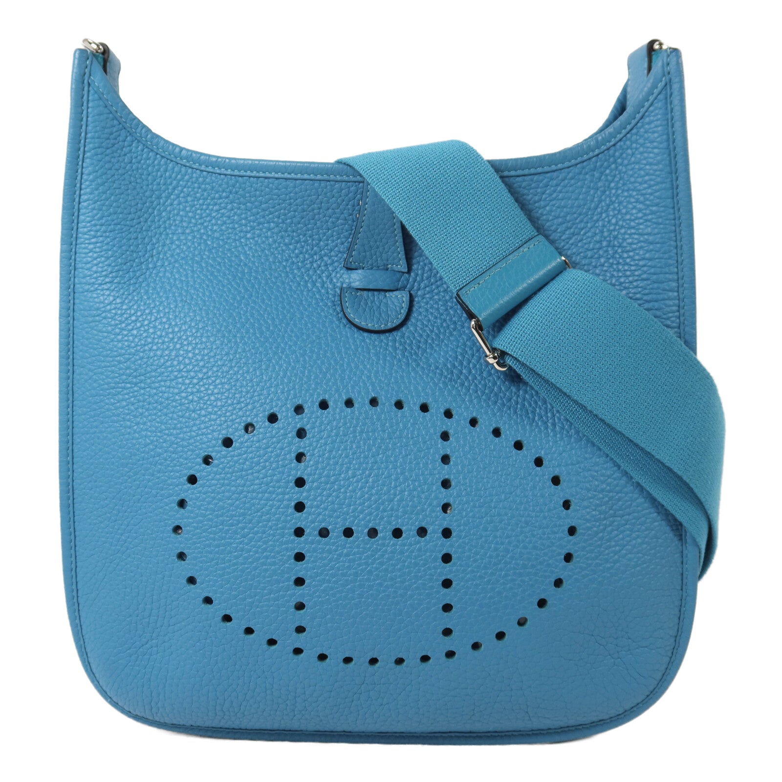 HERMES Clemence皮革Evelyne PM肩背袋Bleu Izmir
