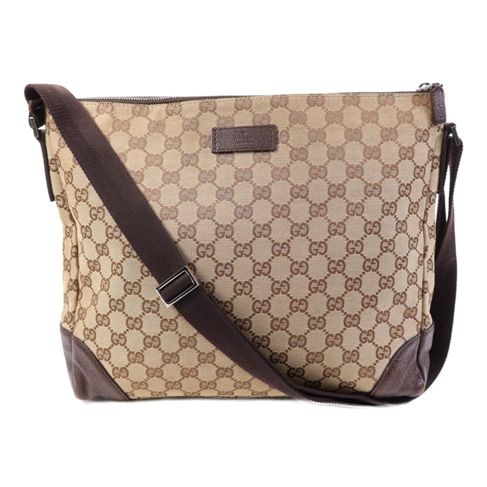 GUCCI 帆布Shoulder Bag銀扣肩背袋