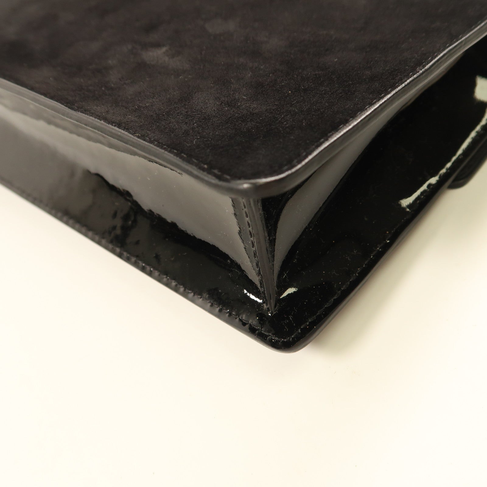 Delvaux 皮革/絨布Hand Bag銀扣手拿包黑色