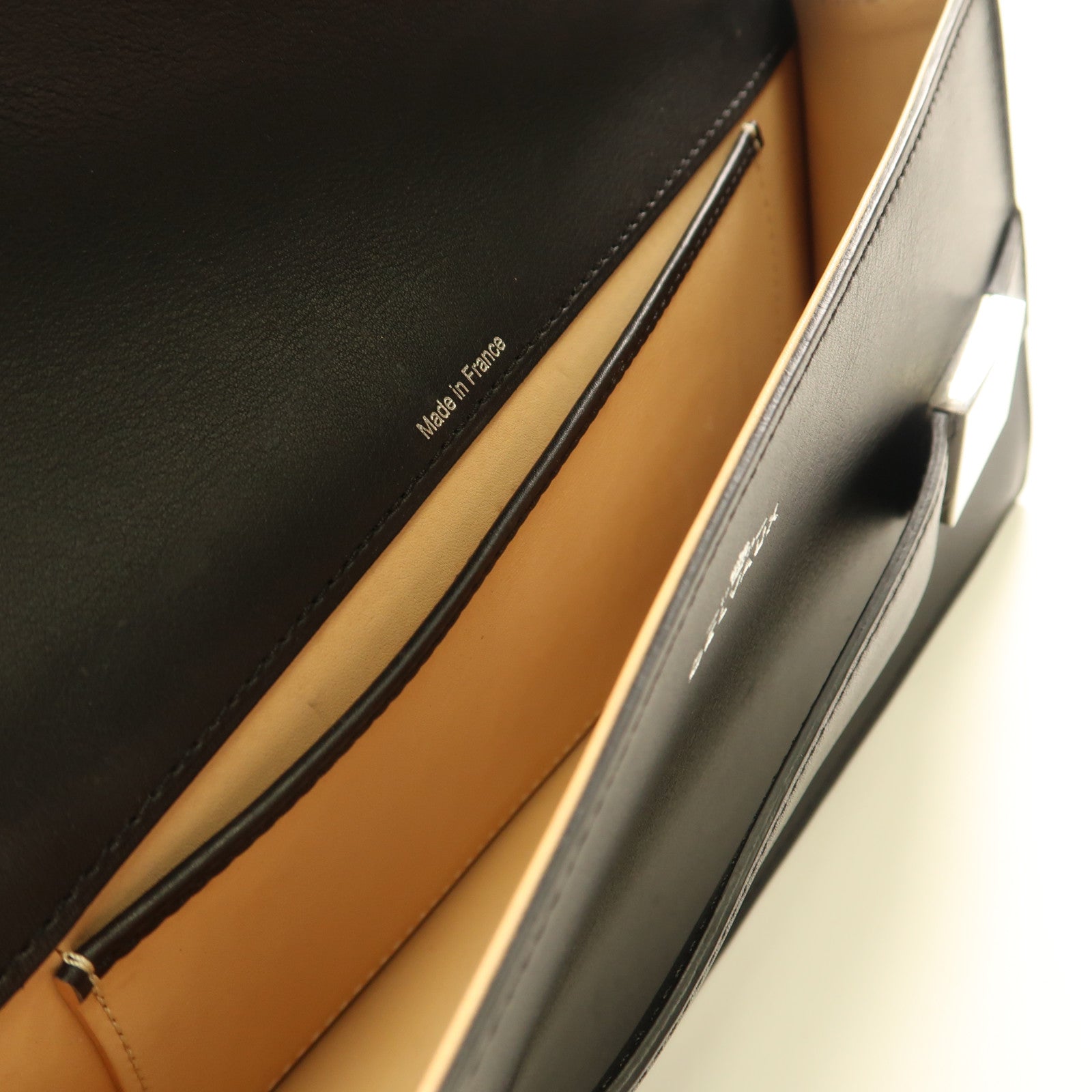 Delvaux 皮革/絨布Hand Bag銀扣手拿包黑色