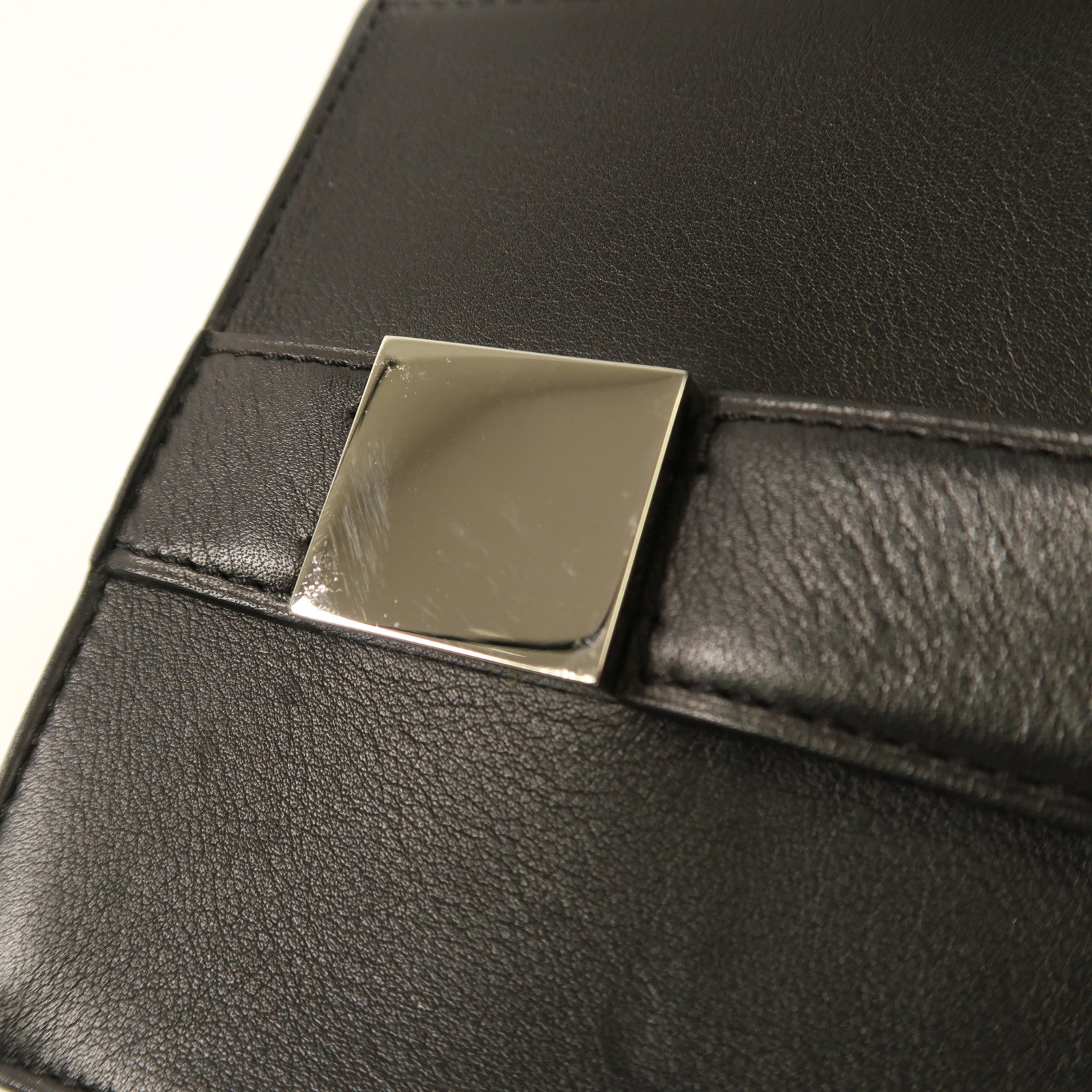 Delvaux 皮革/絨布Hand Bag銀扣手拿包黑色