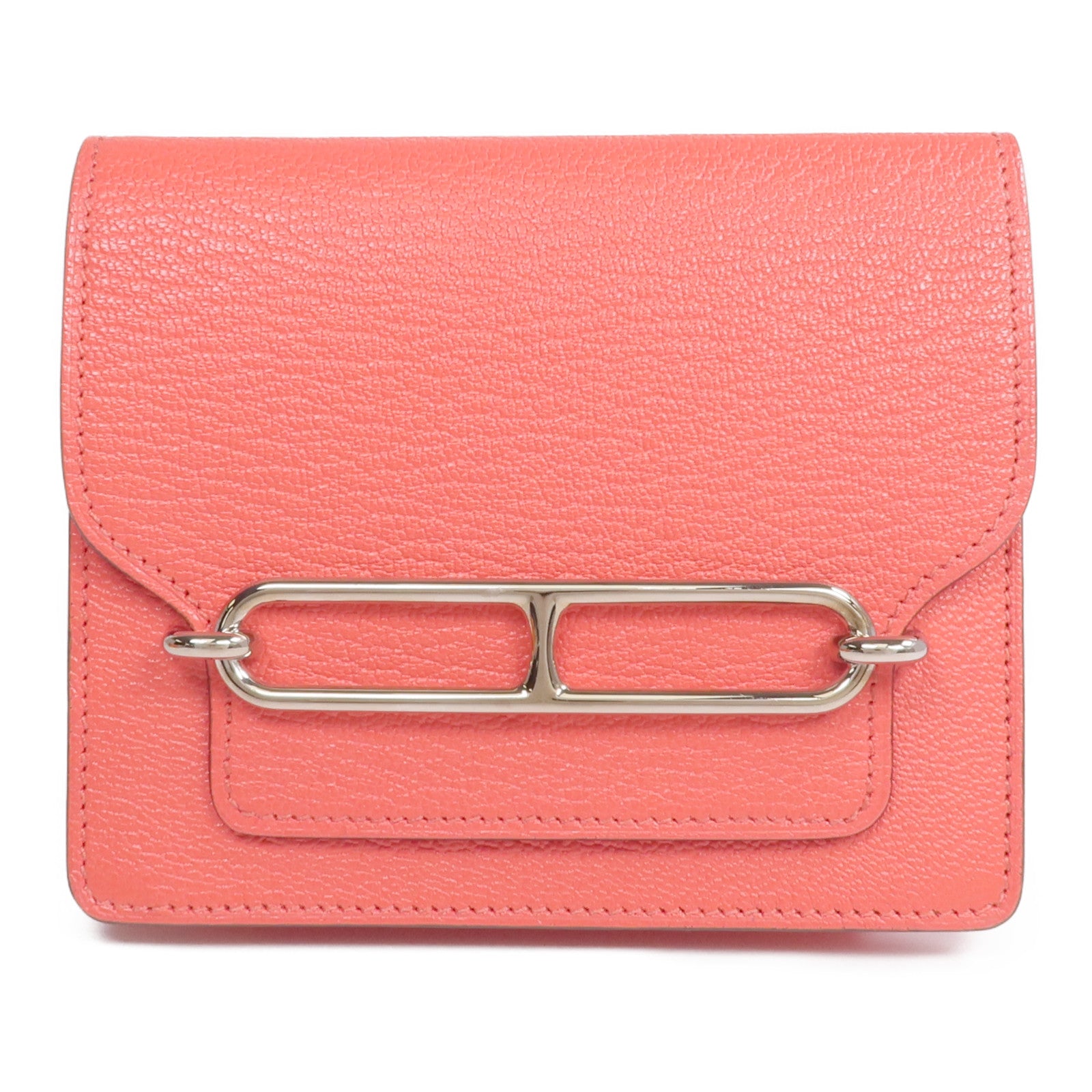 HERMES Chevre皮革Roulis Slim Wallet銀扣錢包Rose Texas