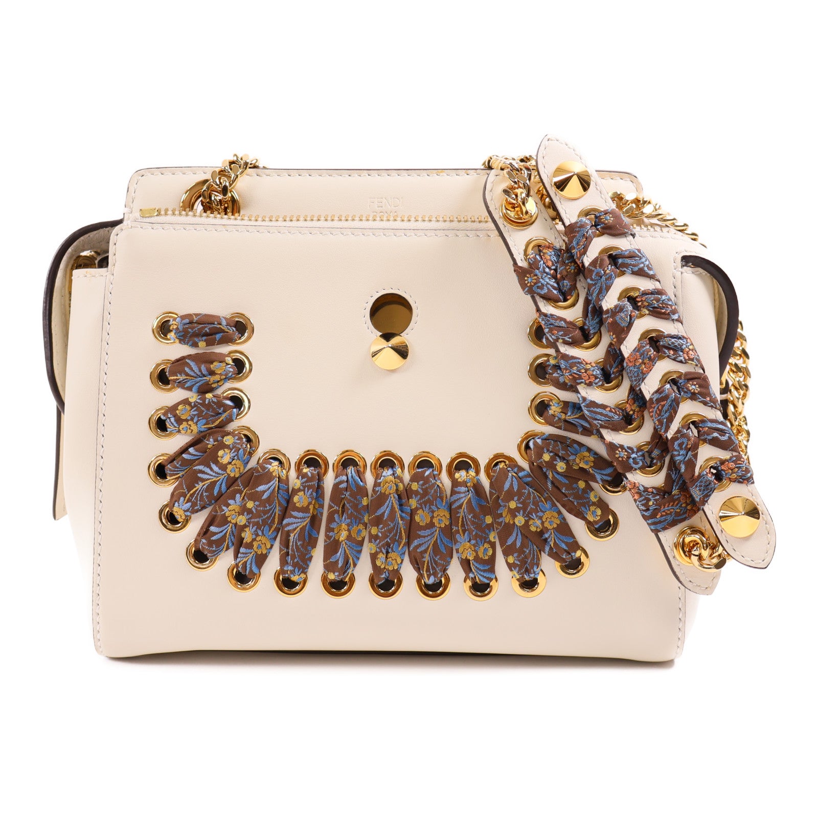 FENDI GHW Dotcom Bag Shoulder Bag 8BN299 Calfskin Leather White