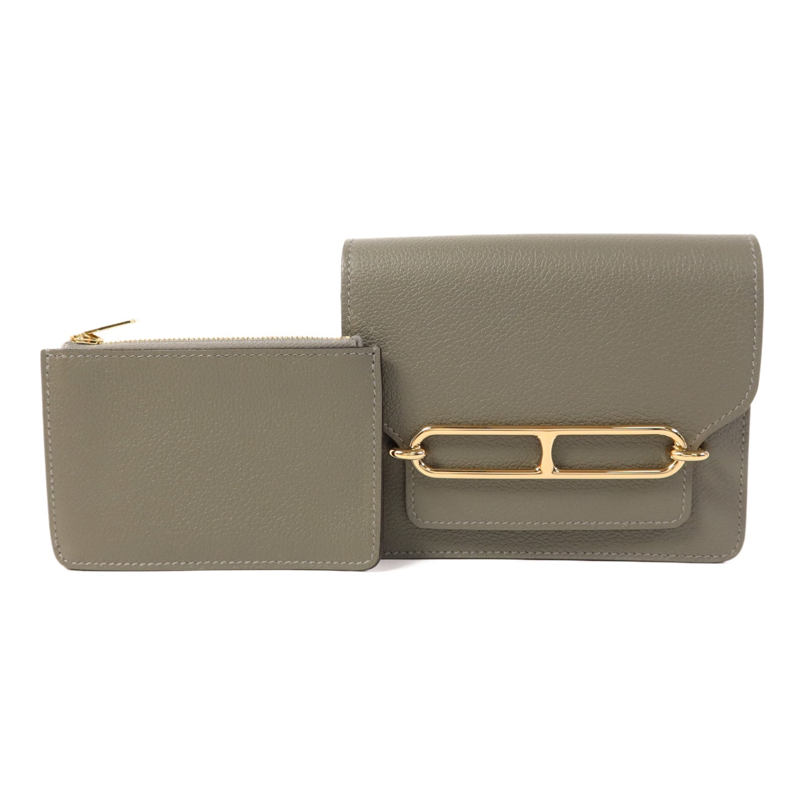 HERMES Evercolor皮革Roulis Slim金扣手拿包Gris Meyer