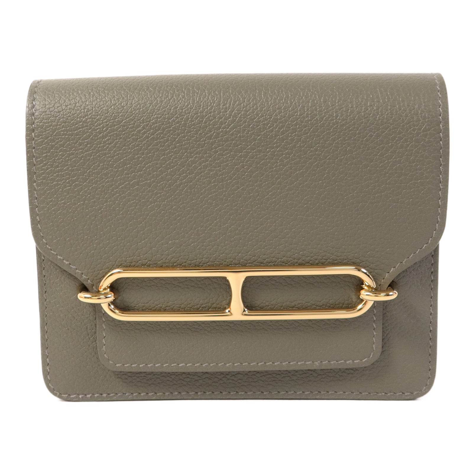 HERMES 【激減優惠】Evercolor皮革Roulis Slim金扣手拿包Gris Meyer