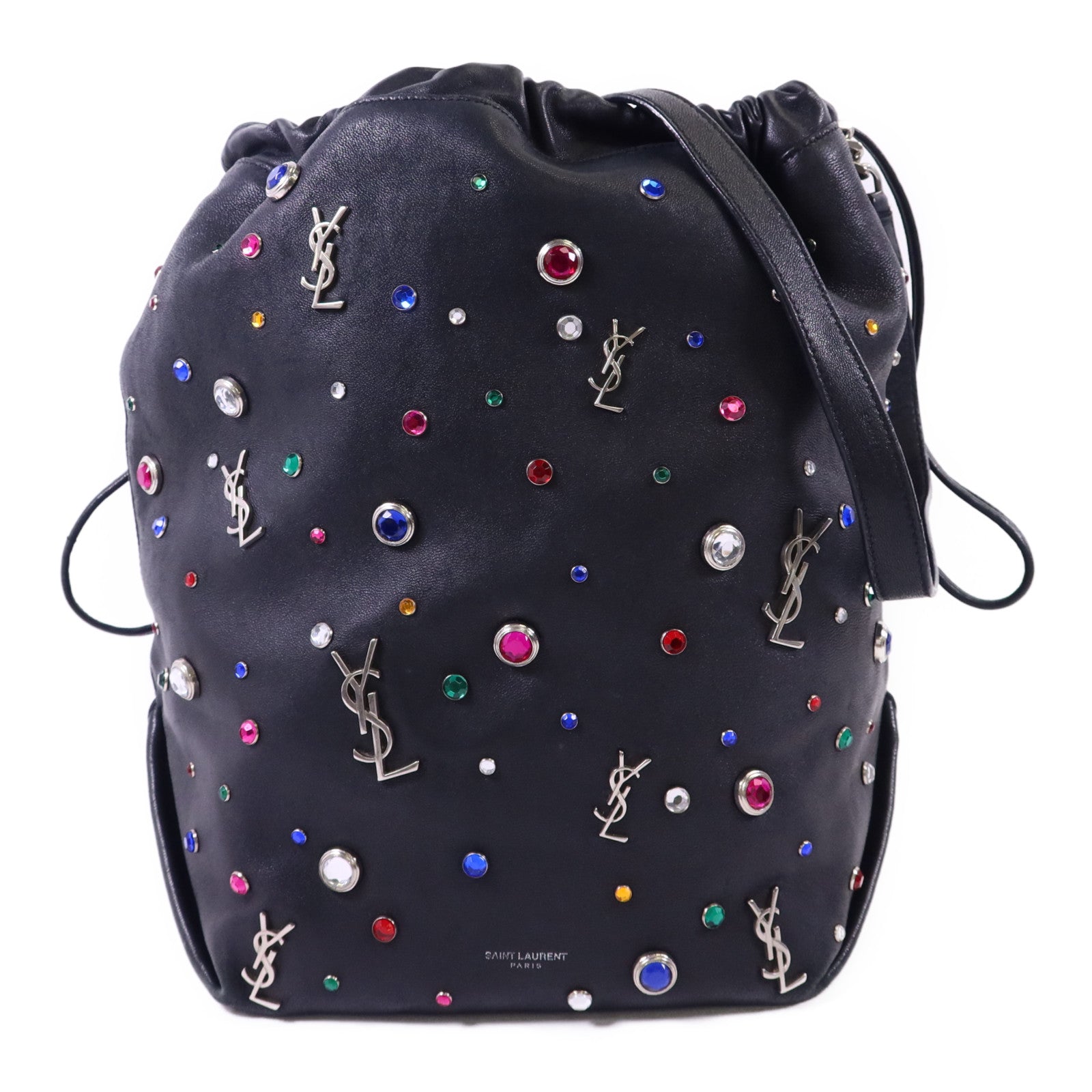 SAINT LAURENT 羊皮皮革Gem Stud Embellished Teddy銀扣鏈帶肩背袋